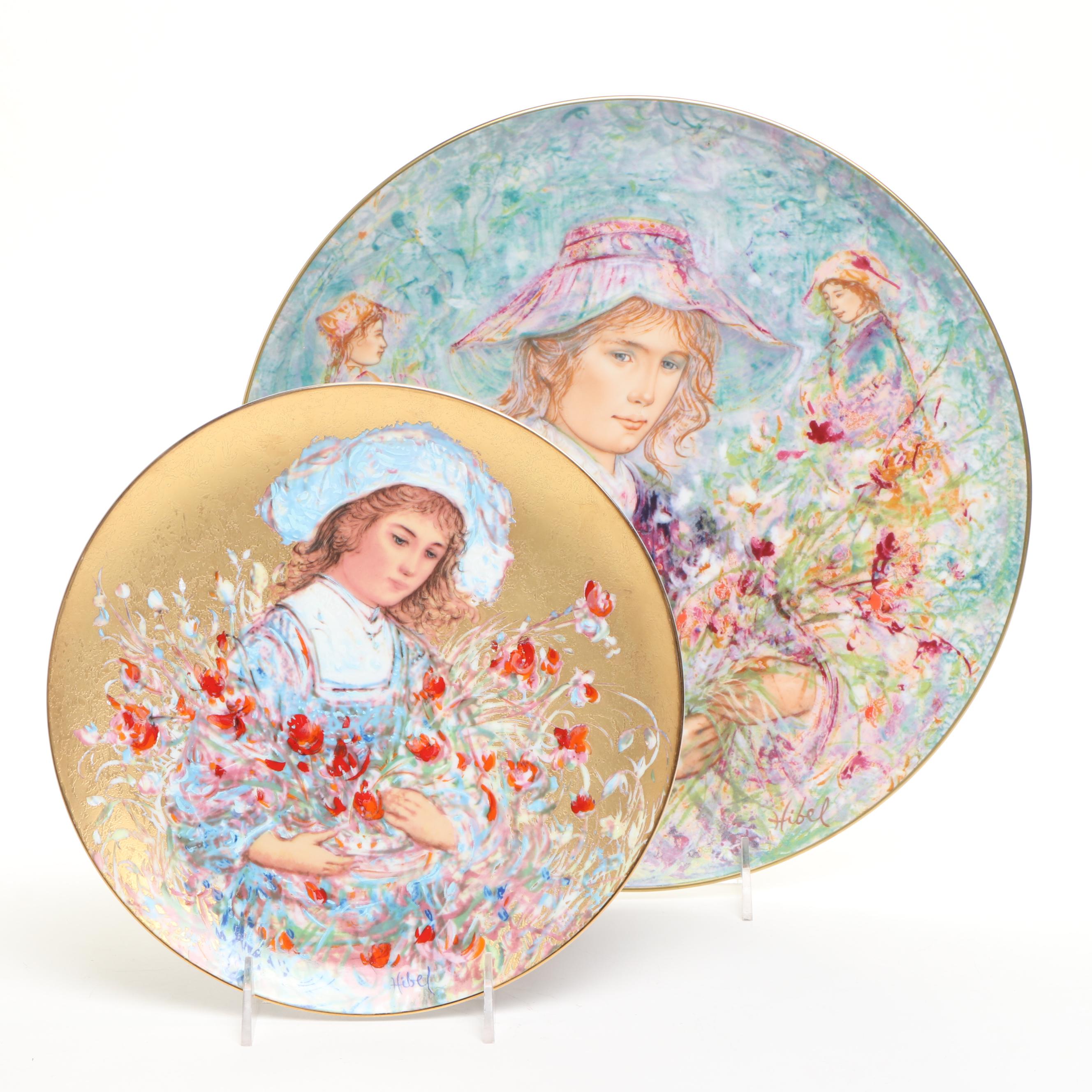 Edna Hibel "The Flower Girl of Provence" and "Lily" Porcelain Plates