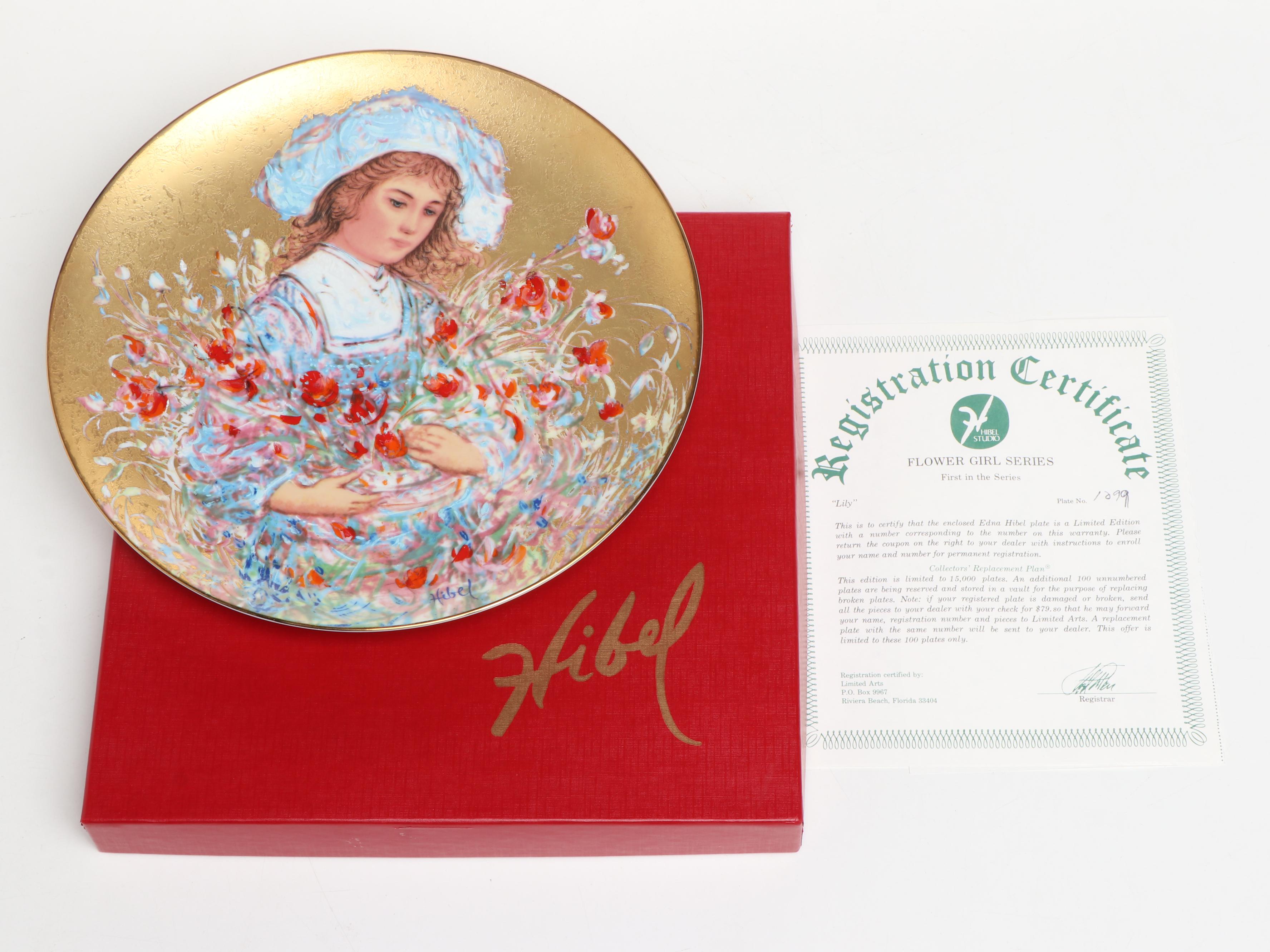 Edna Hibel "The Flower Girl of Provence" and "Lily" Porcelain Plates