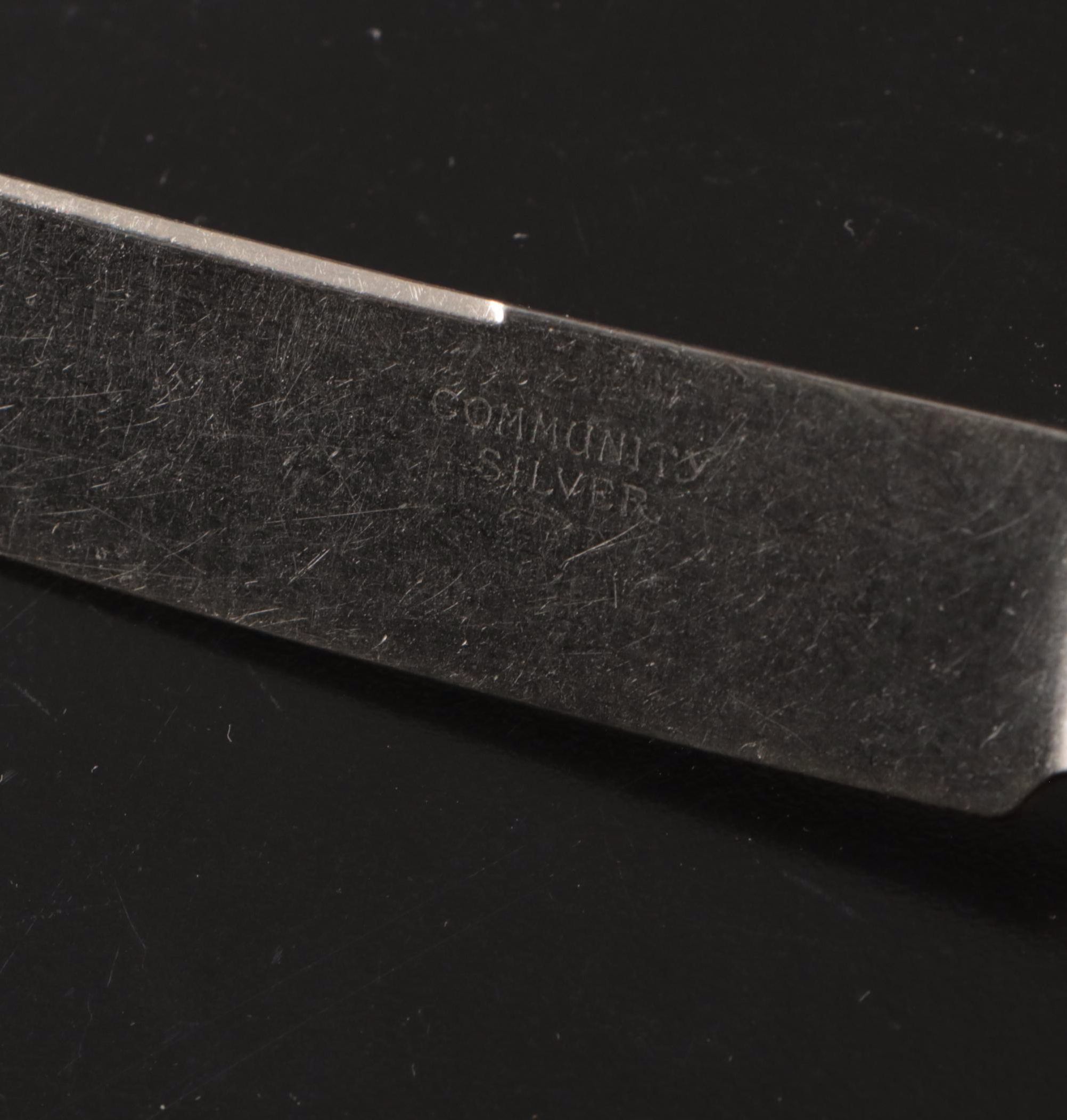 Community and Other Silver Plate Flatware with Embroidered Cutlery Rolls