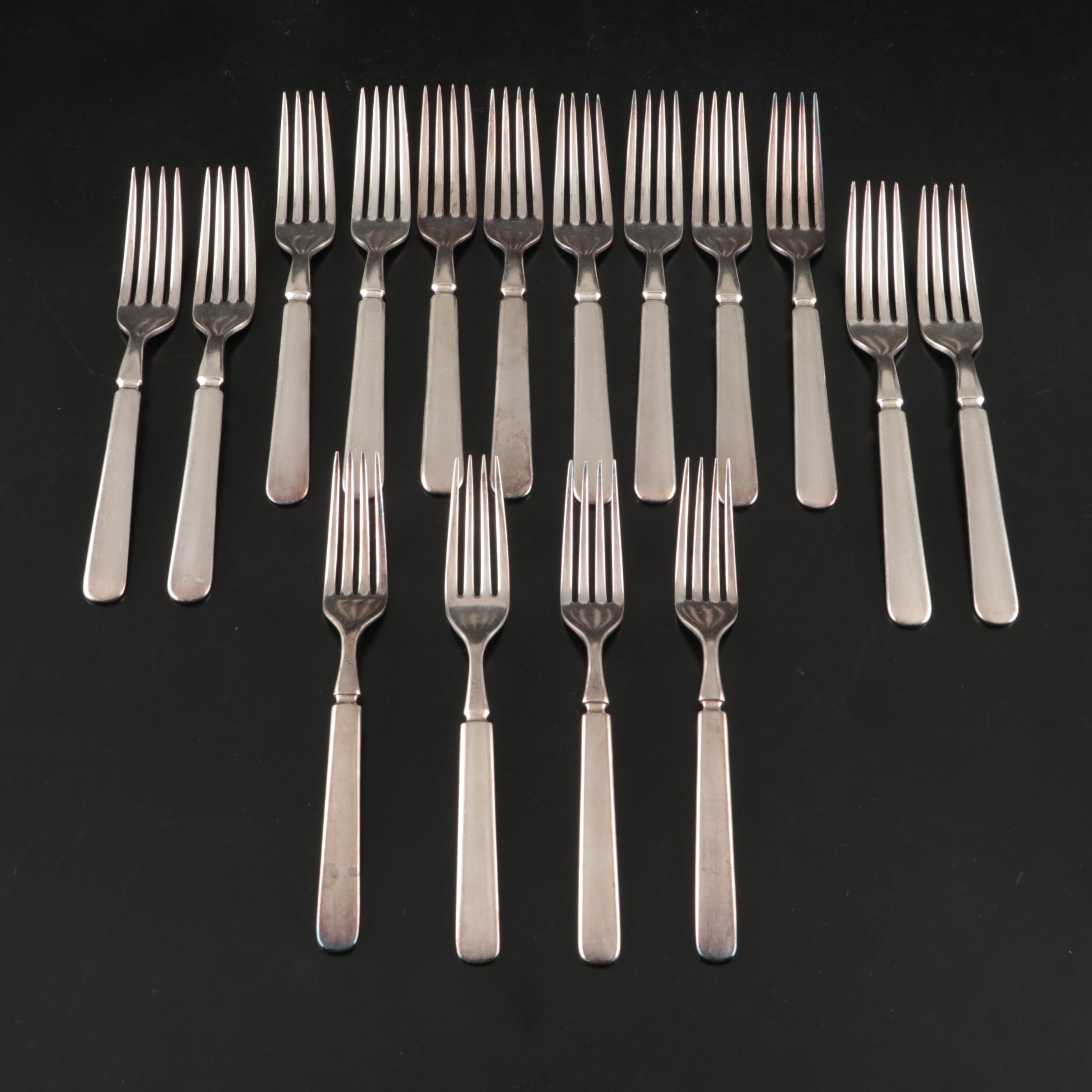 Community and Other Silver Plate Flatware with Embroidered Cutlery Rolls