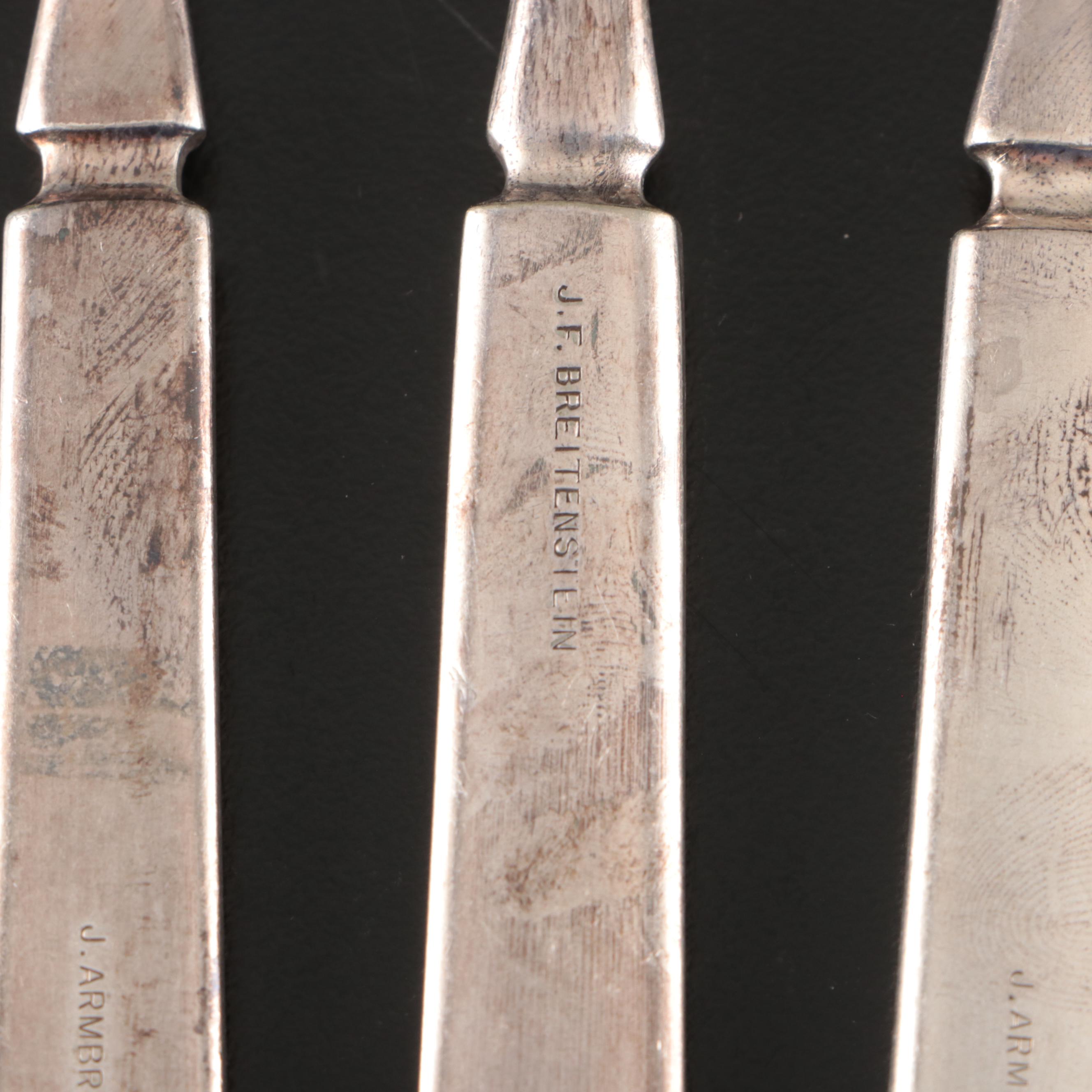 Community and Other Silver Plate Flatware with Embroidered Cutlery Rolls