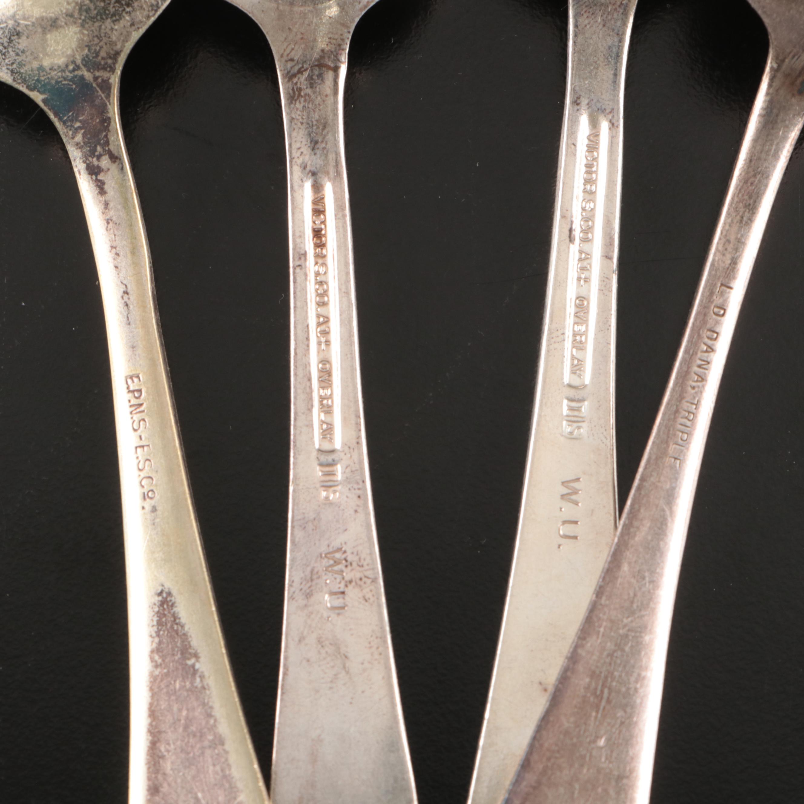 Community and Other Silver Plate Flatware with Embroidered Cutlery Rolls