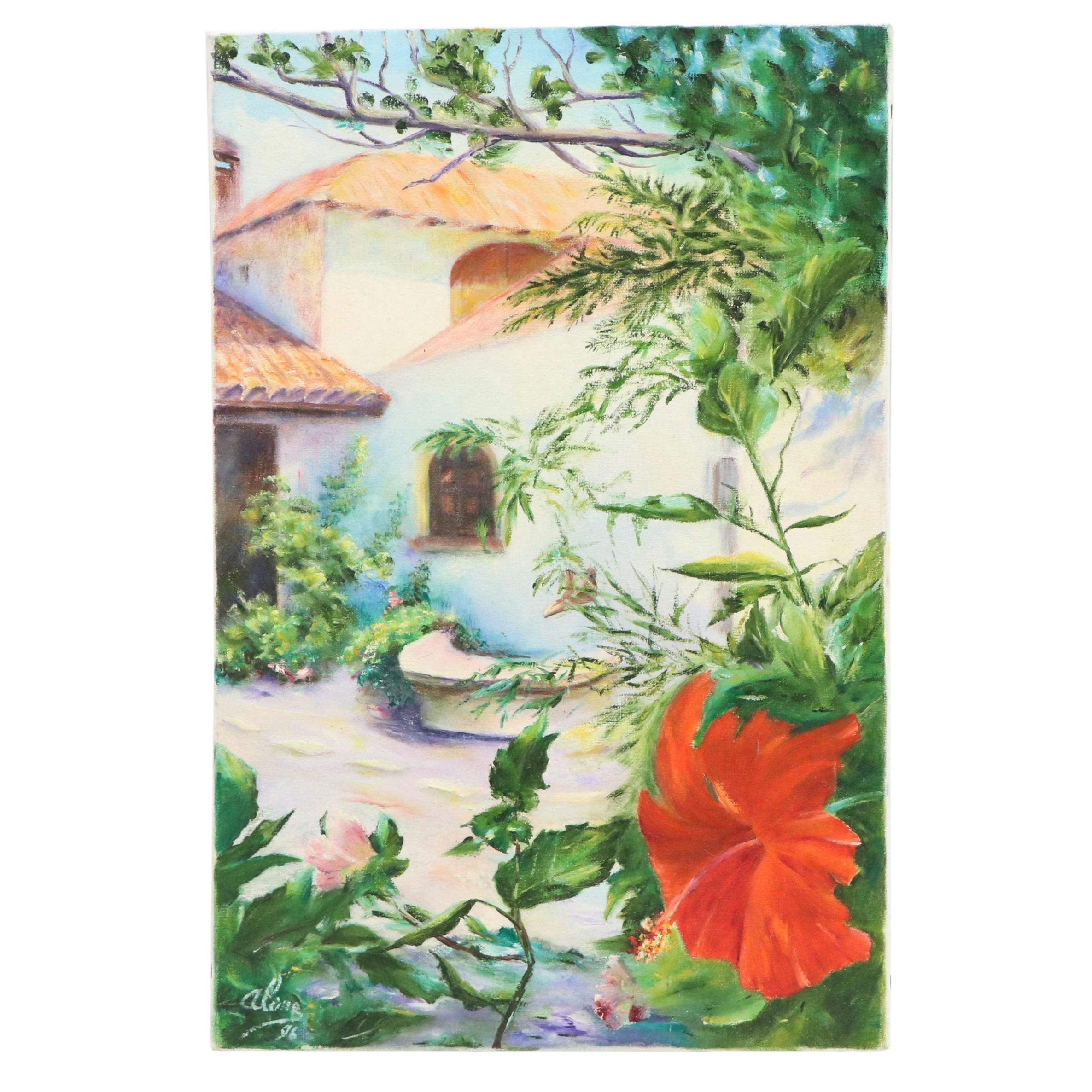Garden Courtyard Oil Painting, 1996