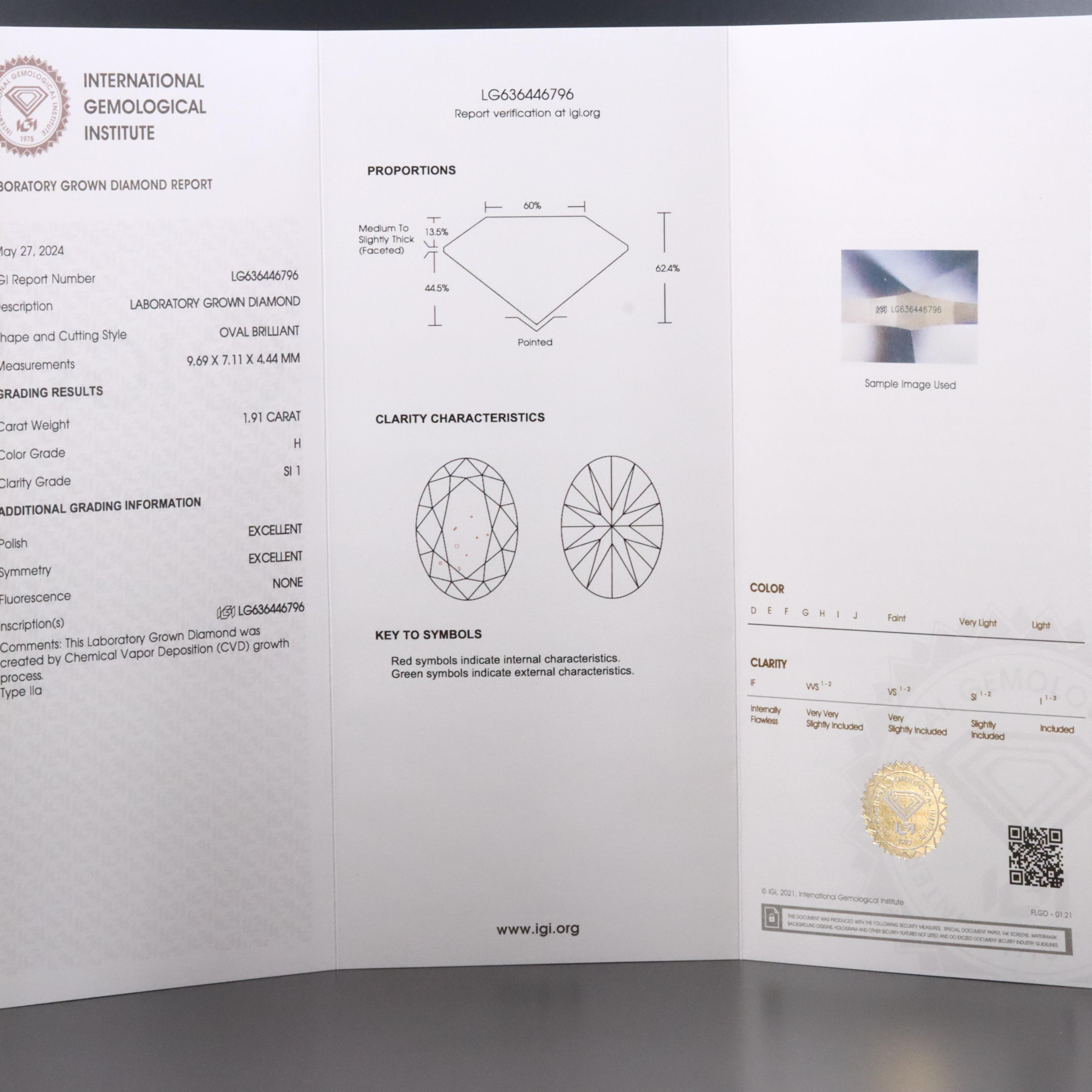 Loose 1.91 CT Lab Grown Diamond with IGI Report