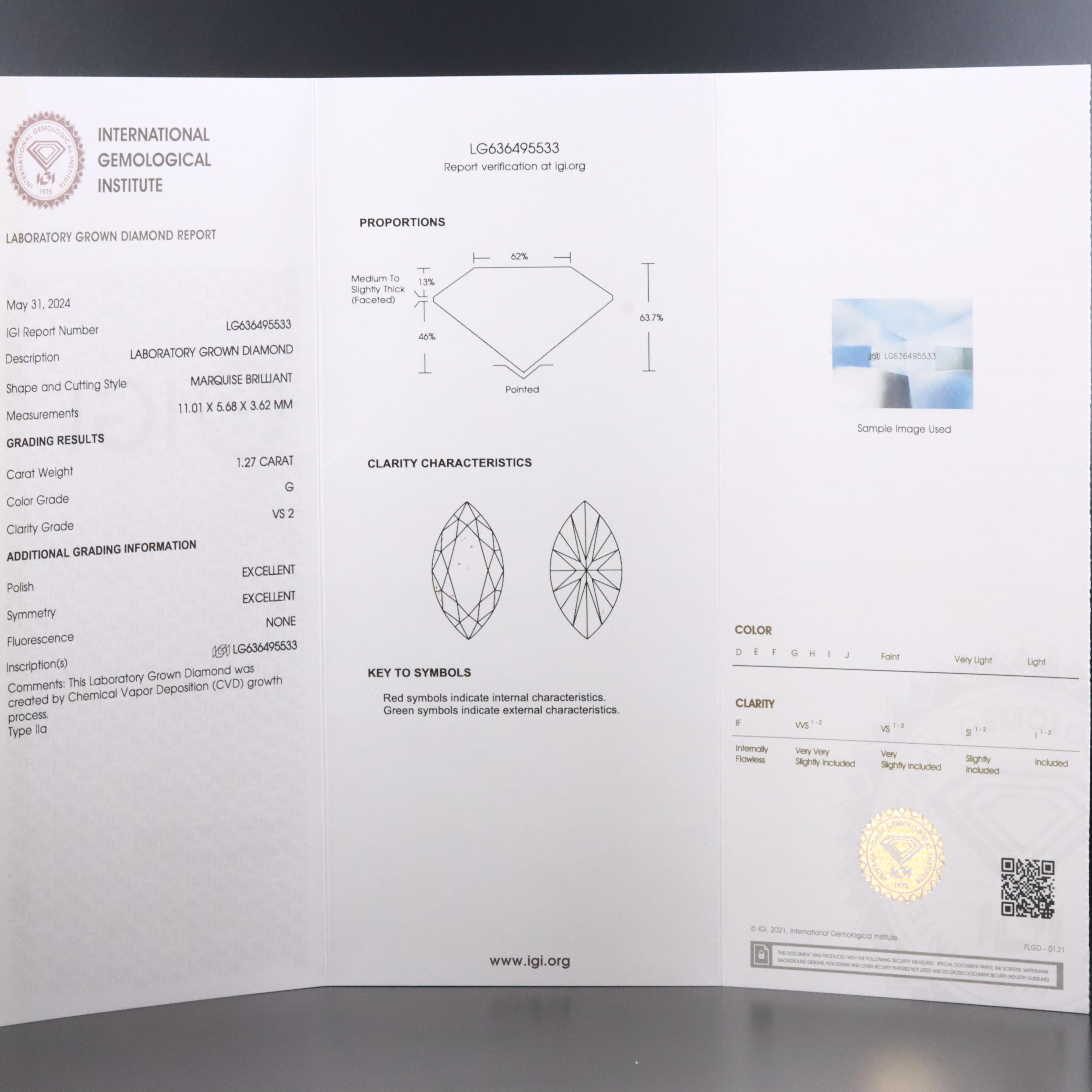 Loose 1.27 CT Lab Grown Diamond with IGI Report