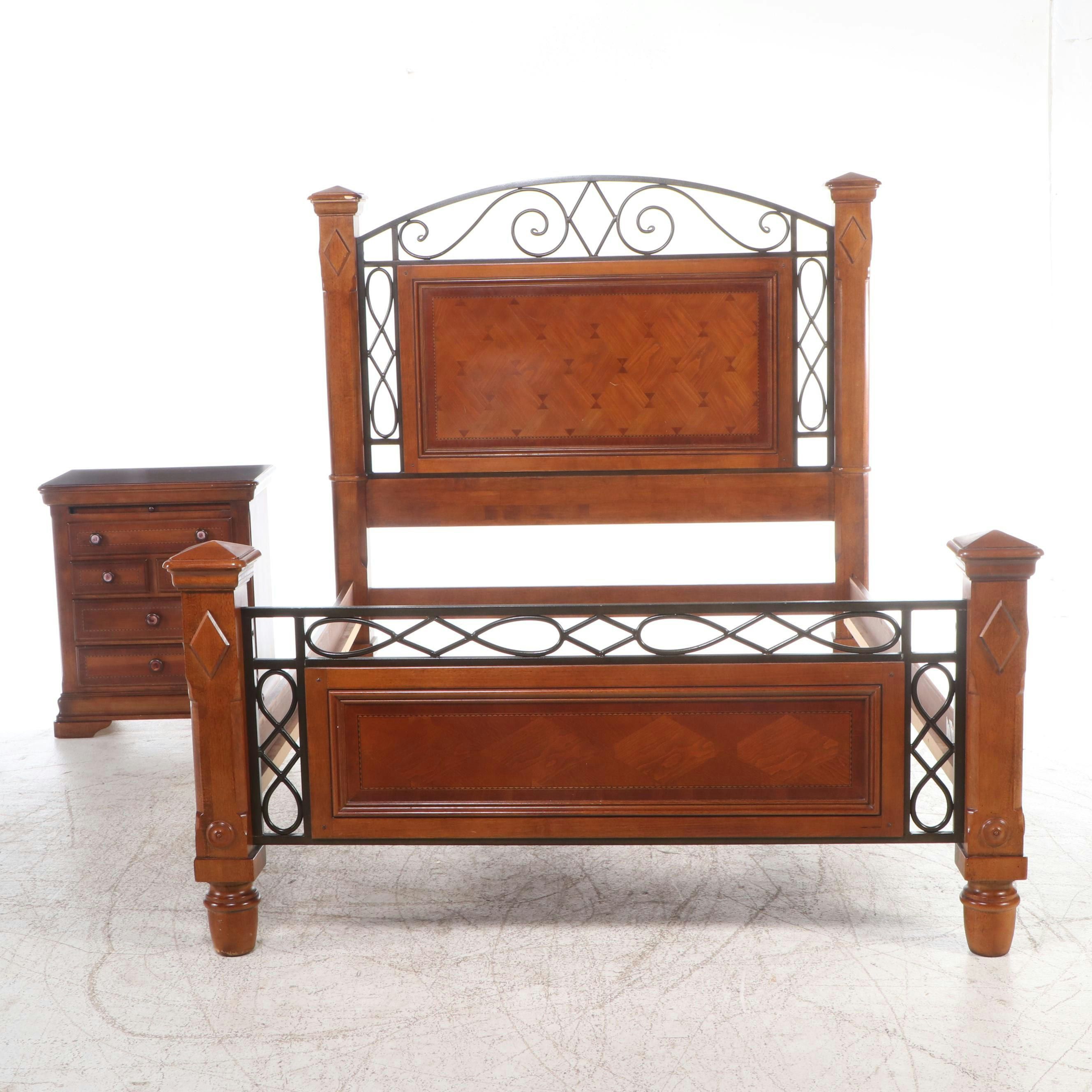 Alexander Julian "Home Colors" Wrought Iron and Parquetry Bed and Nightstand