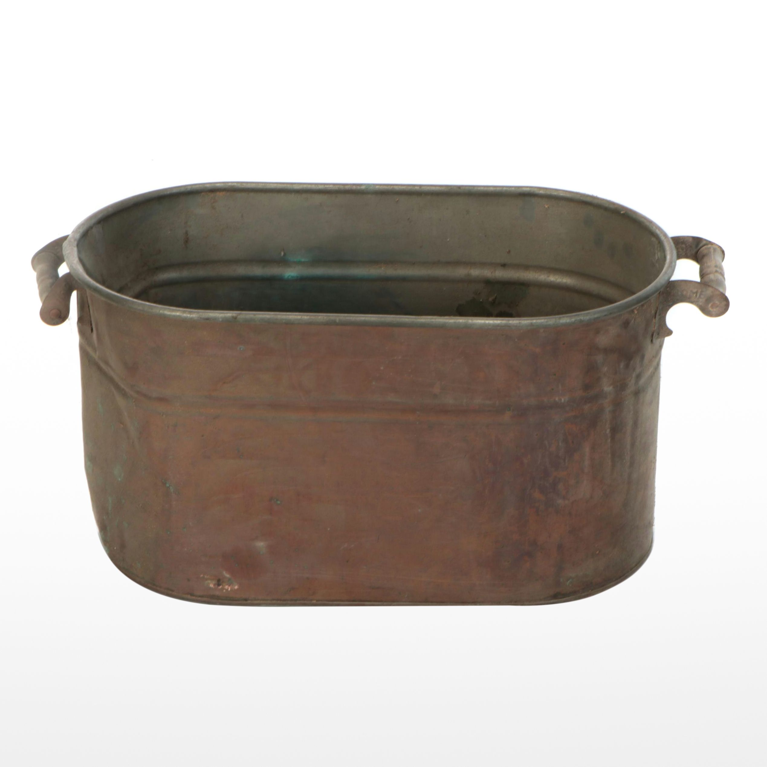 Rome Tin Lined Copper Boiler Wash Tub with Wood Handles