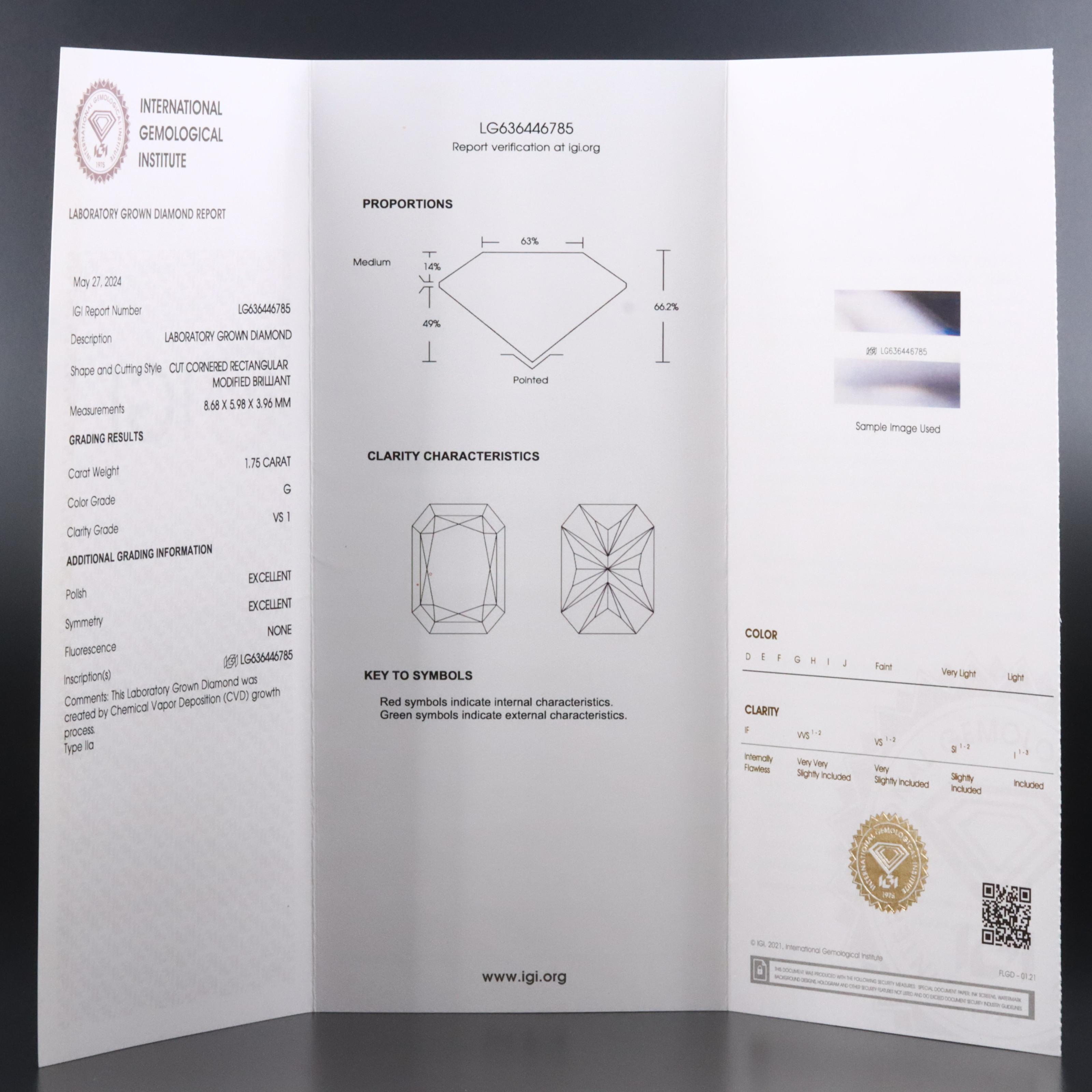 Loose 1.75 CT Lab Grown Diamond with IGI Report