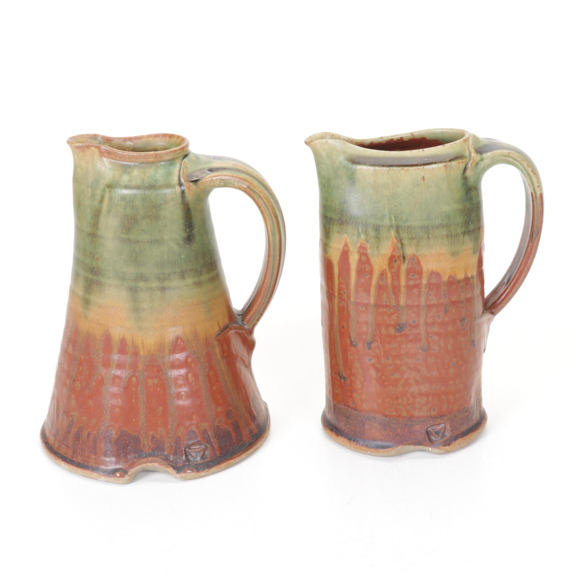 Hand-Thrown Drip Glazed Pottery Pitchers and Vases