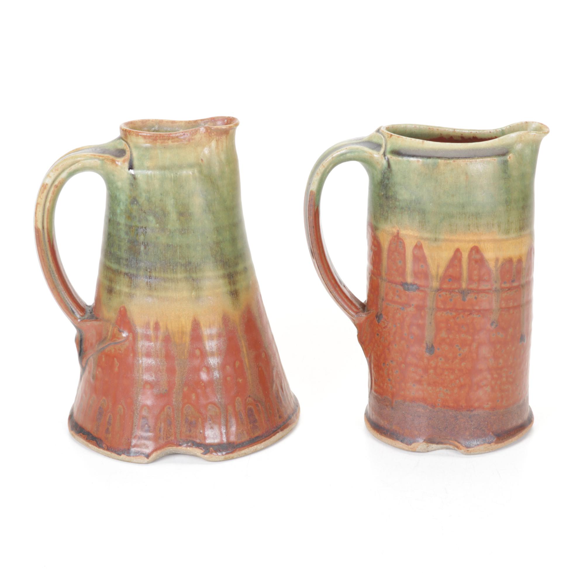 Hand-Thrown Drip Glazed Pottery Pitchers and Vases