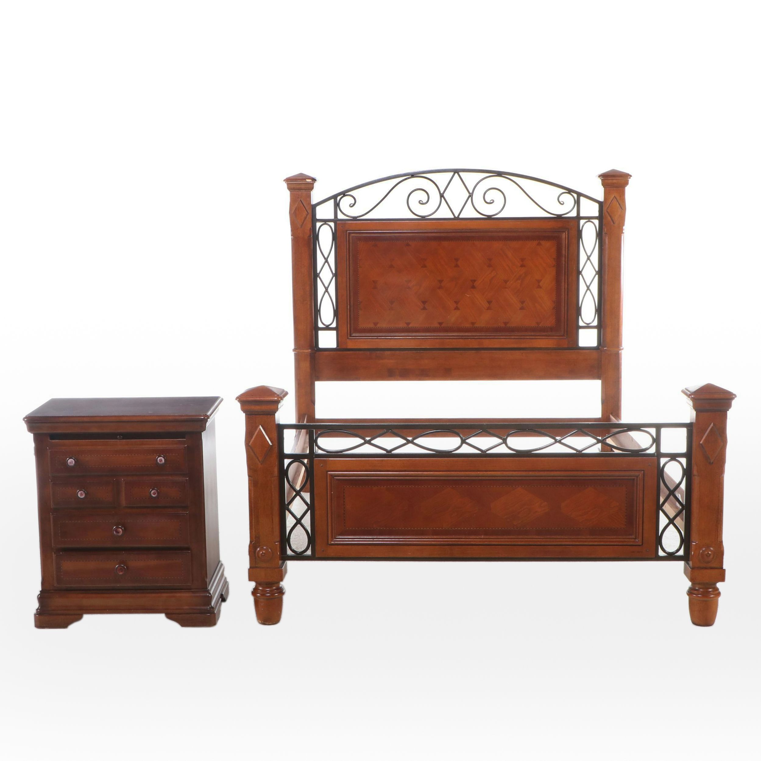 Alexander Julian "Home Colors" Wrought Iron and Parquetry Bed and Nightstand
