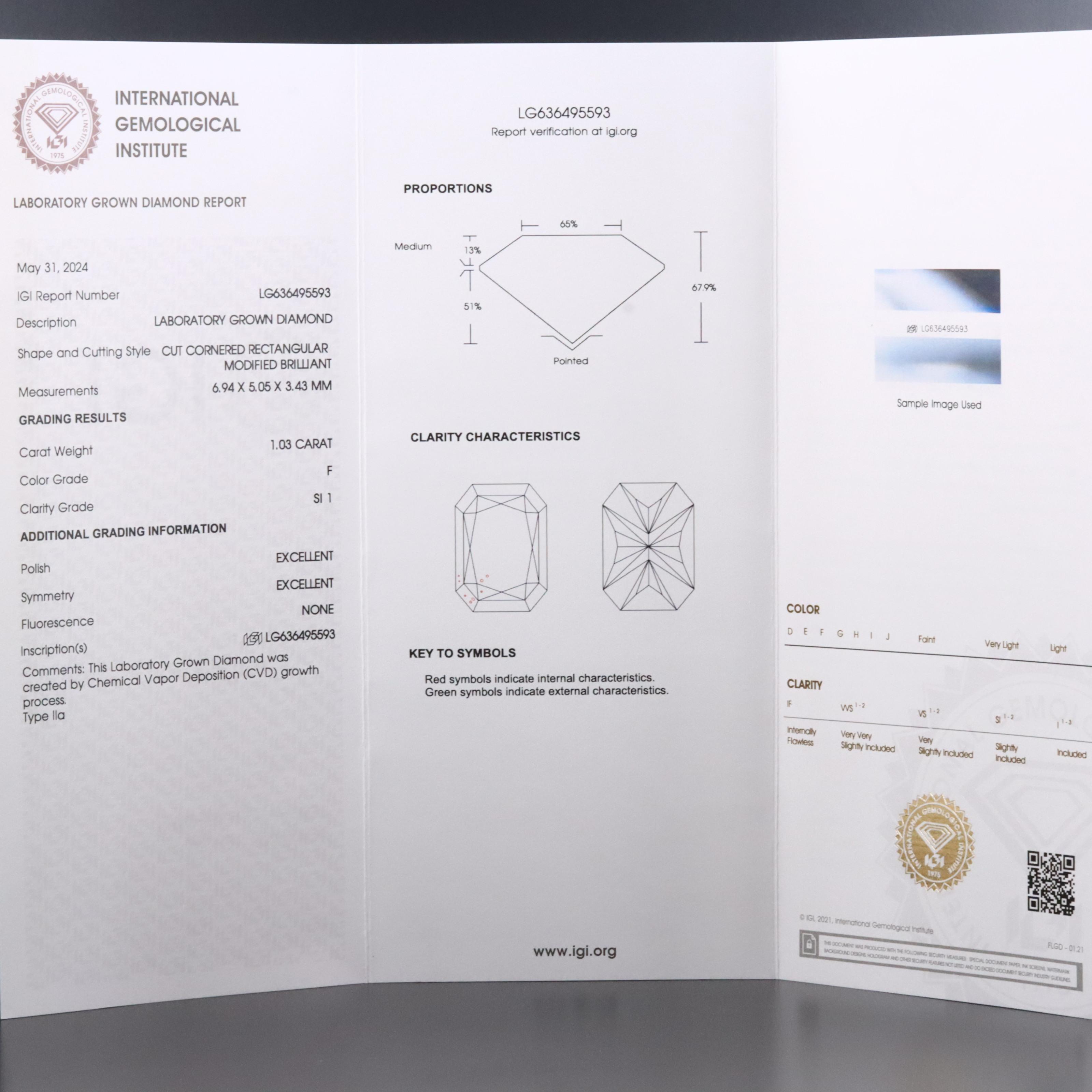 Loose 1.03 CT Lab Grown Diamond with IGI Report