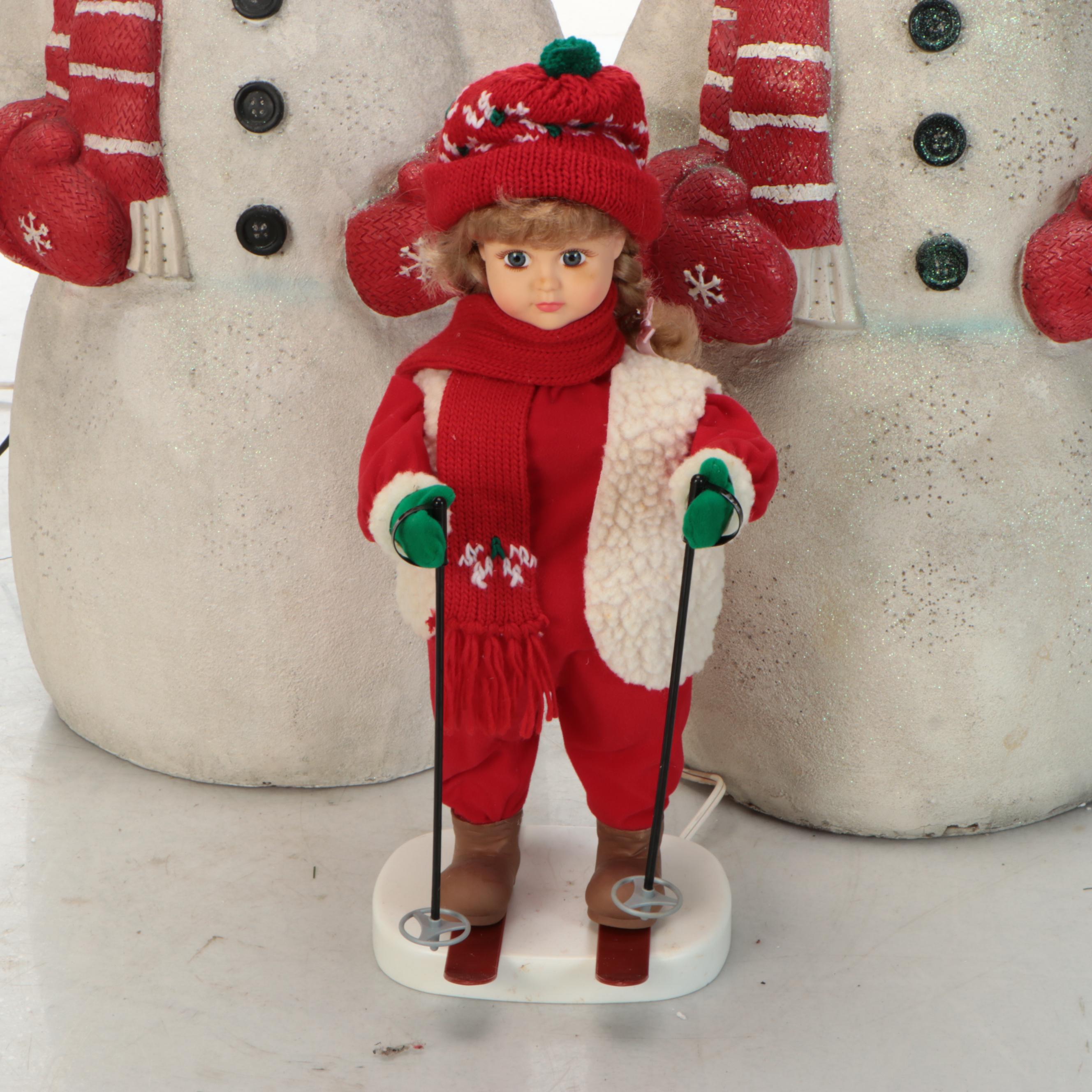 Christmas 32 Fiber Optic Snowmen with Animated Ski Figure