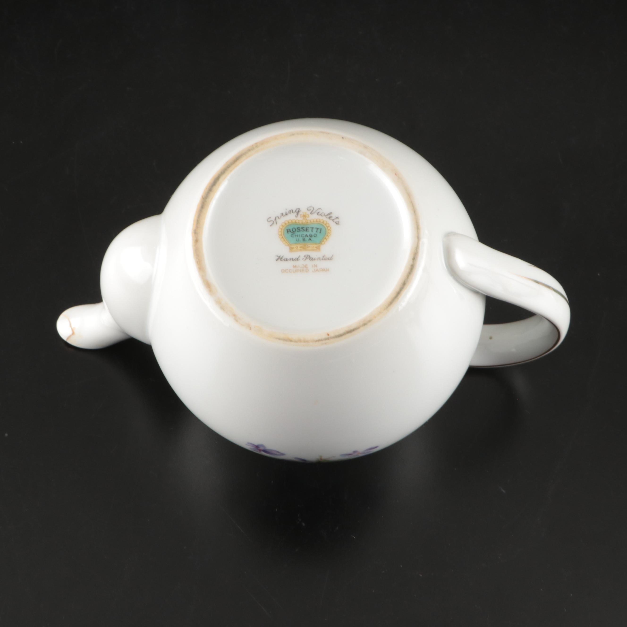 Gilt Floral Bone China and Porcelain Tea Cup and Saucer Collection with Teapot