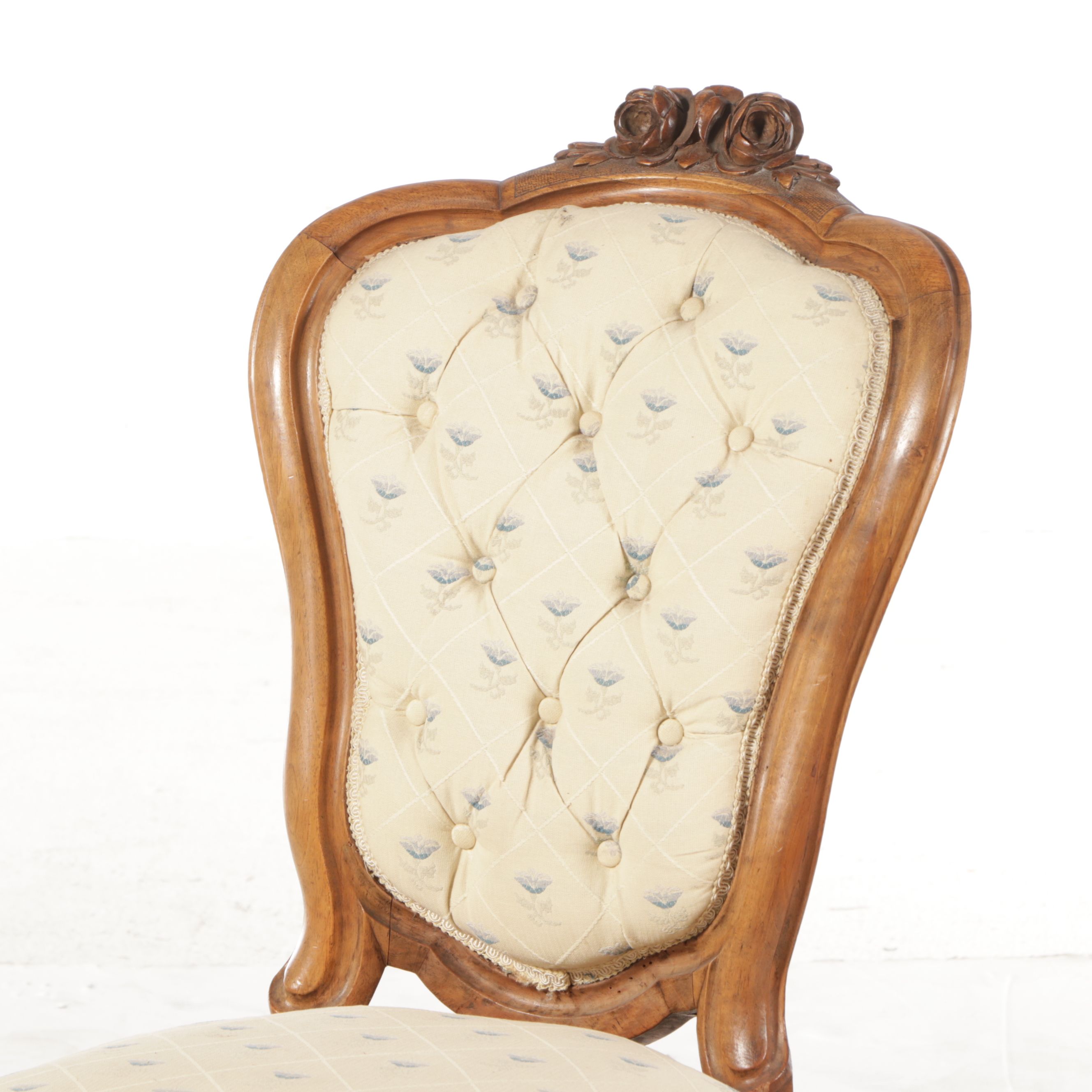 Victorian French Provincial Style Button-Tufted Upholstered Wood Side Chair