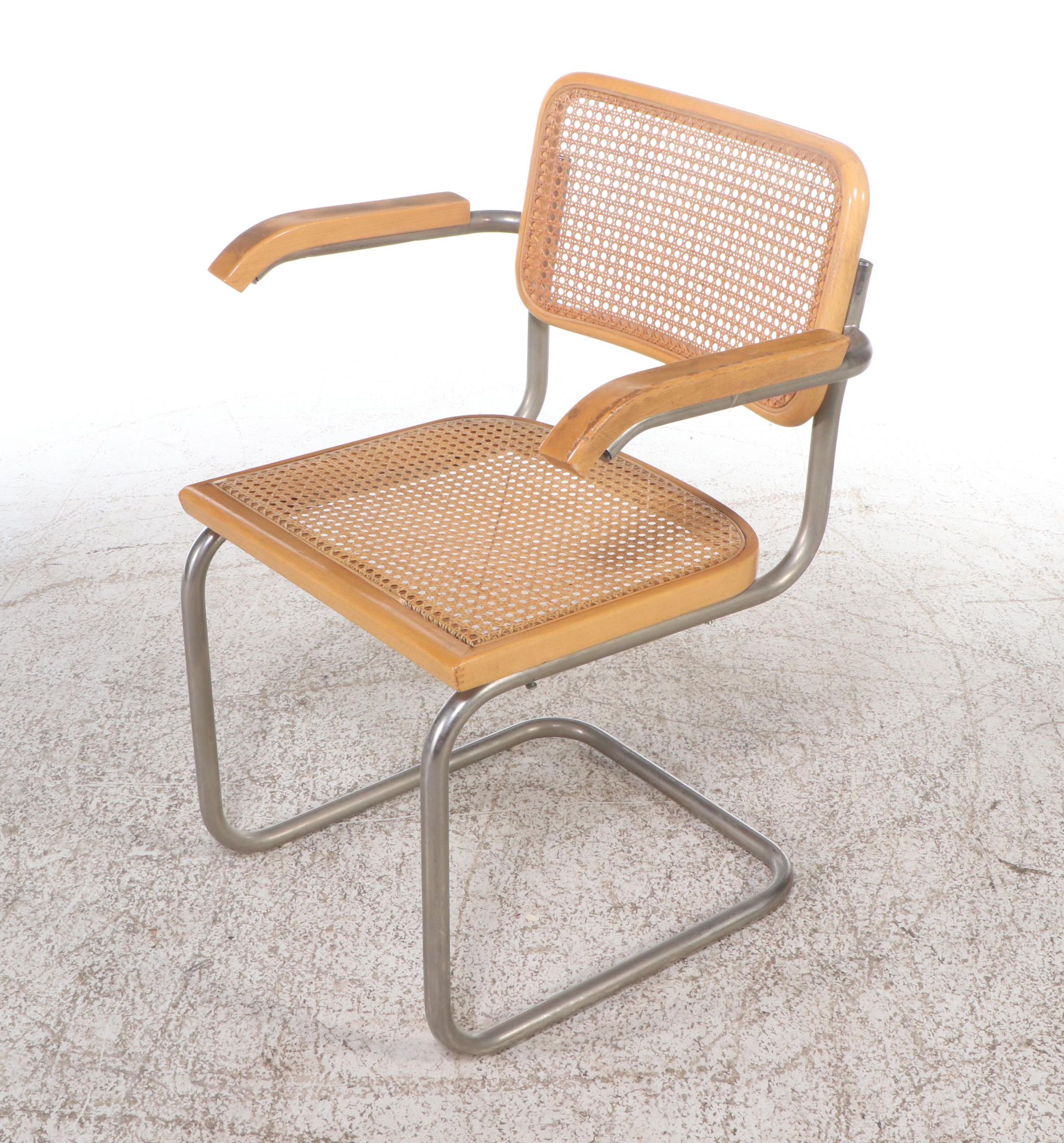 Contemporary Chrome and Glass Desk with Cane Cantilever Armchair