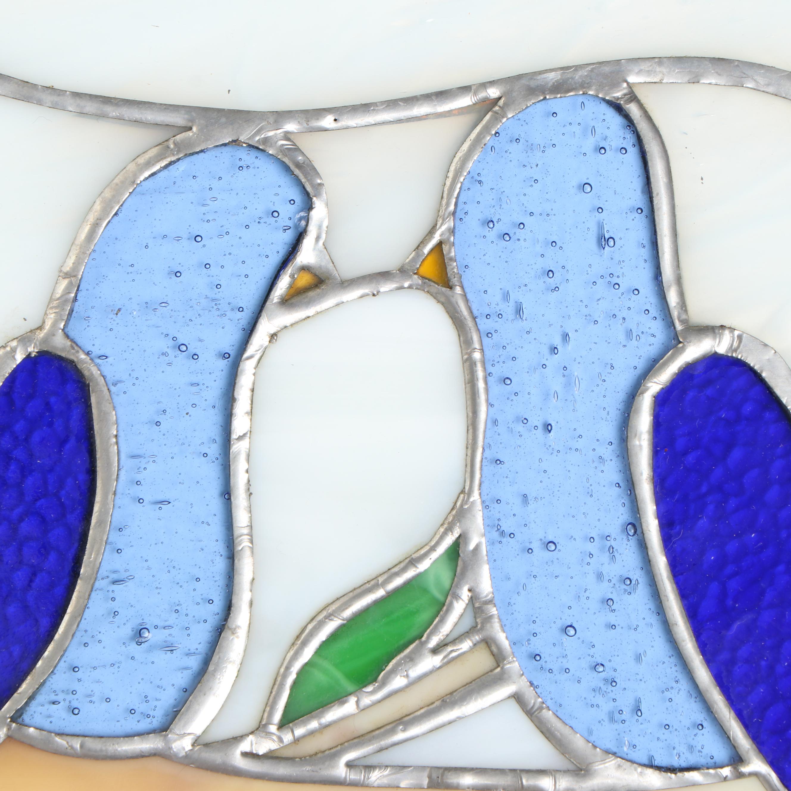 Stained Glass Blue Birds on Branch Panel