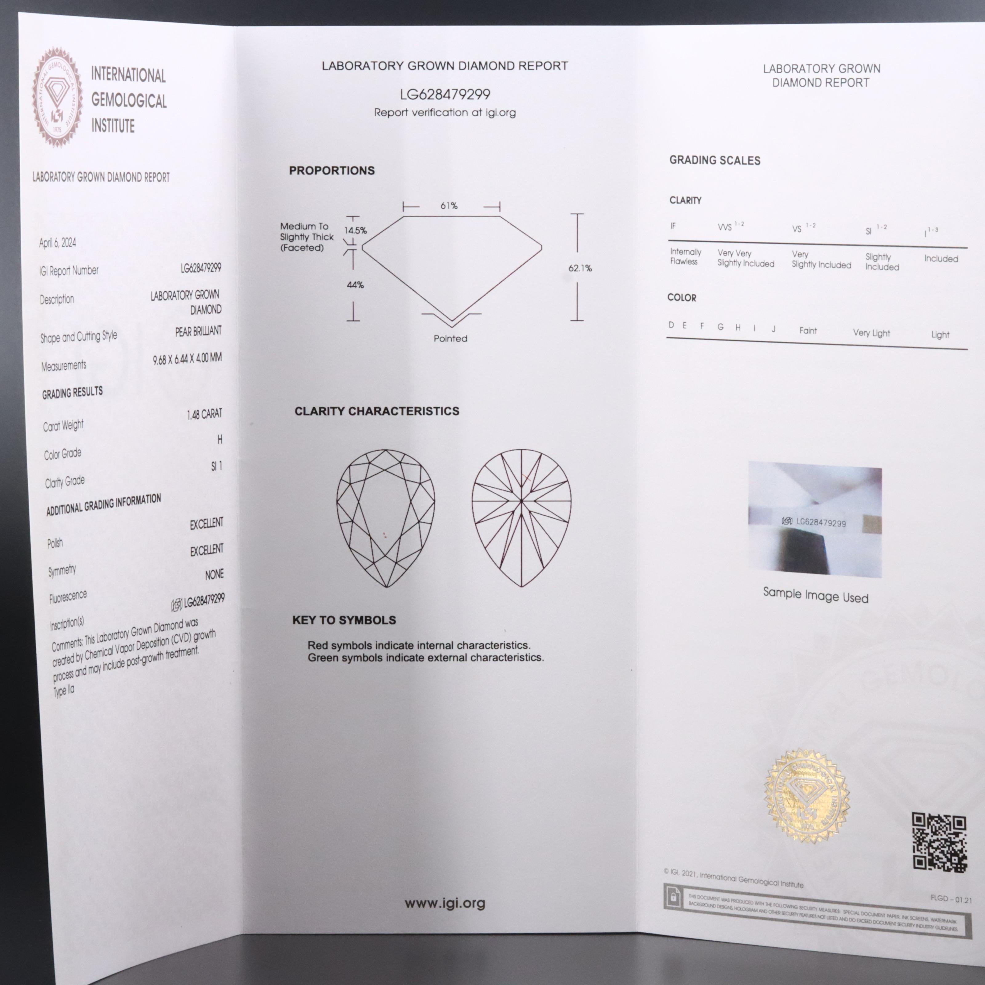 Loose 1.48 CT Lab Grown Diamond with IGI Report