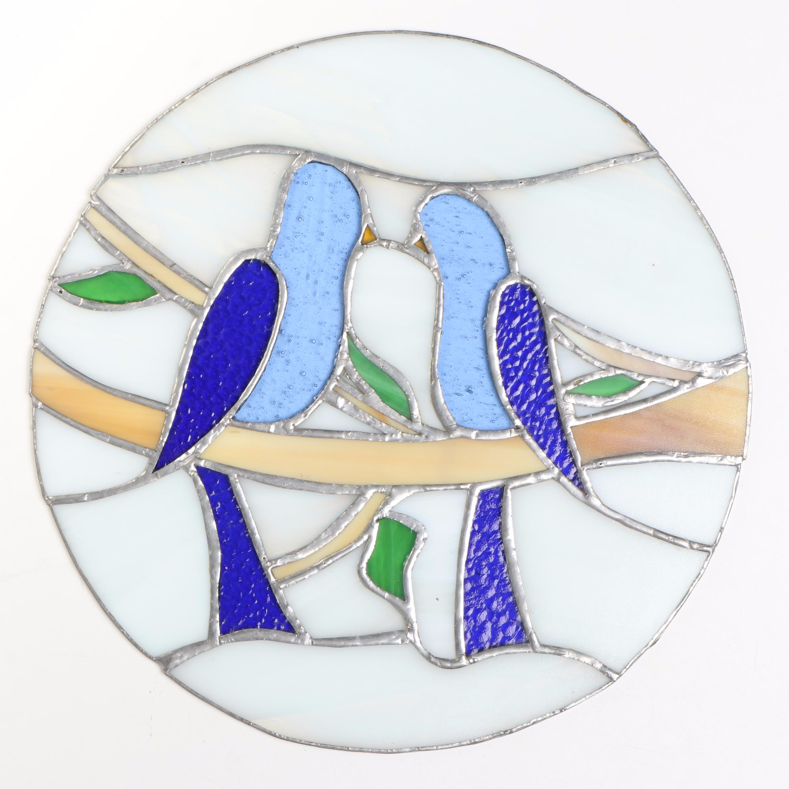 Stained Glass Blue Birds on Branch Panel