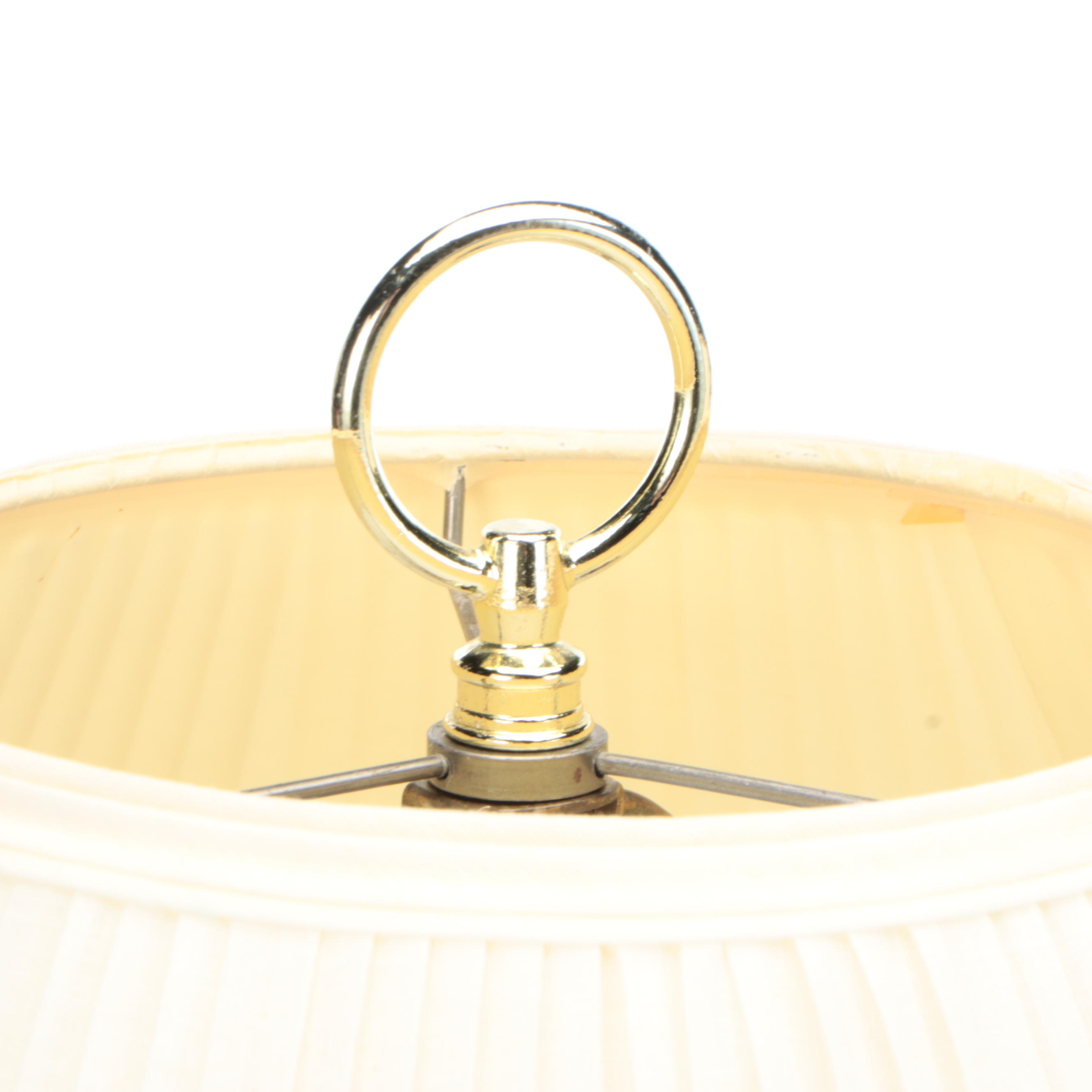 Pair of Burgundy With Gold Painted Vase Table Lamps with Pleated Shades