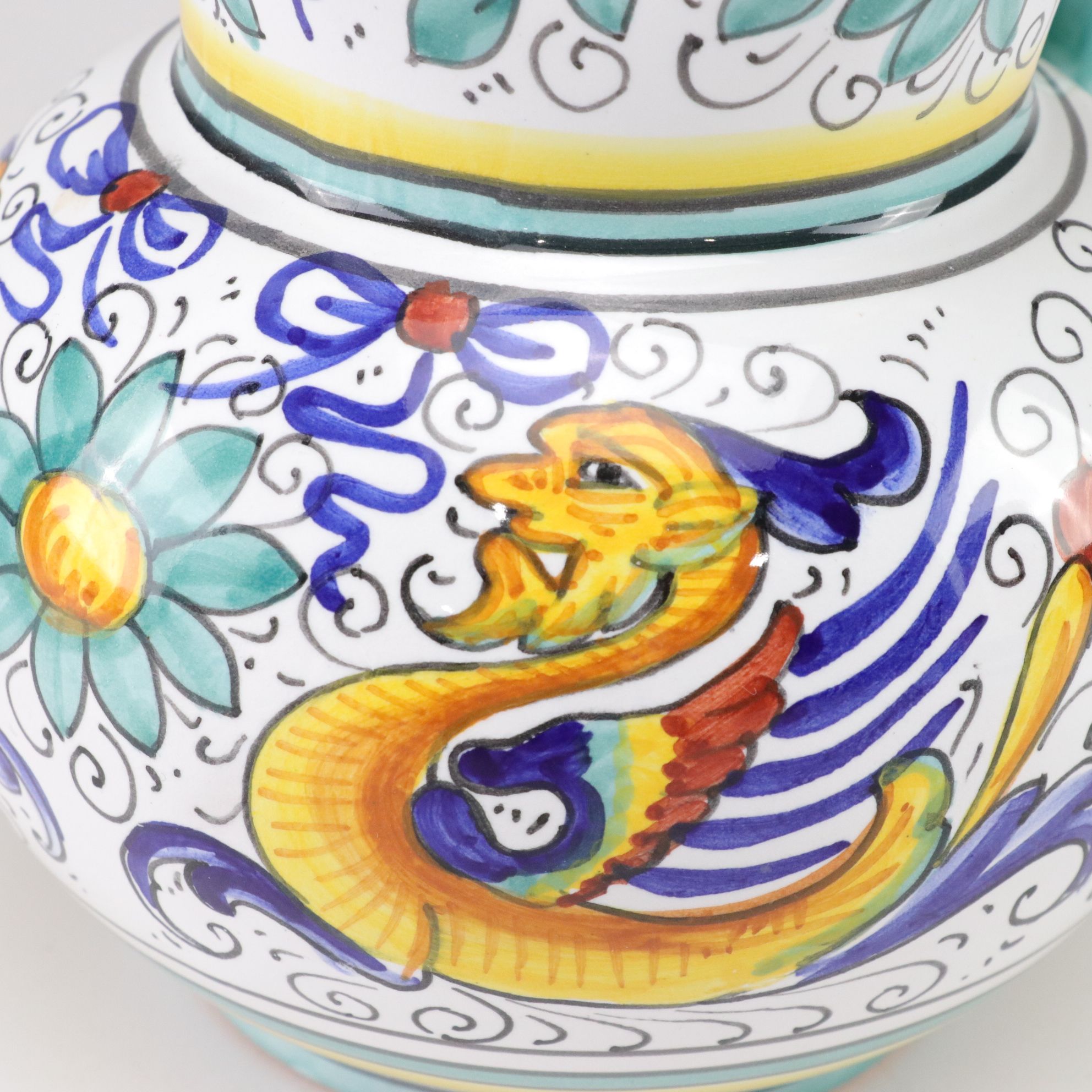 Hand Decorated Italian Ceramic Bottles, Pitcher, and Jars