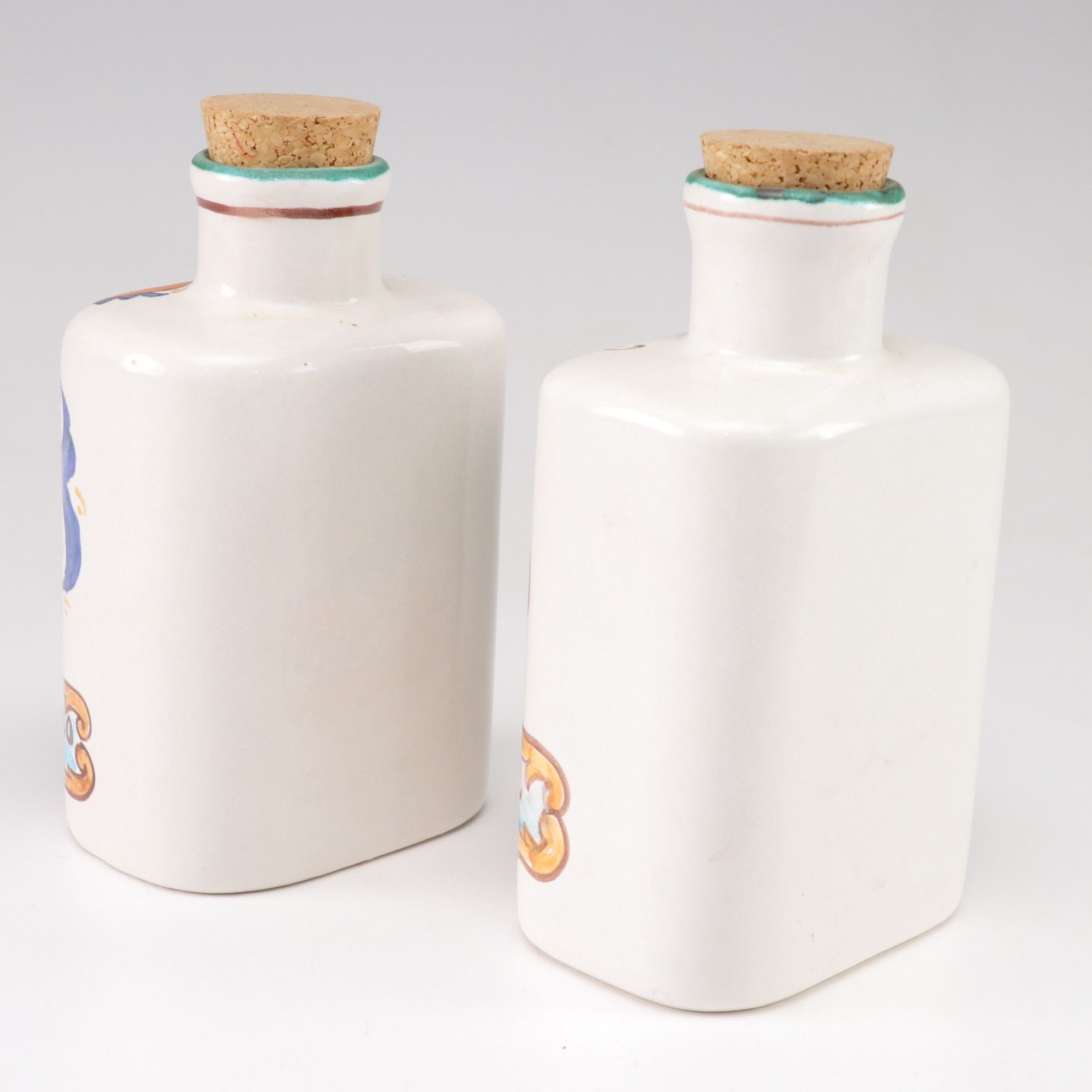 Hand Decorated Italian Ceramic Bottles, Pitcher, and Jars