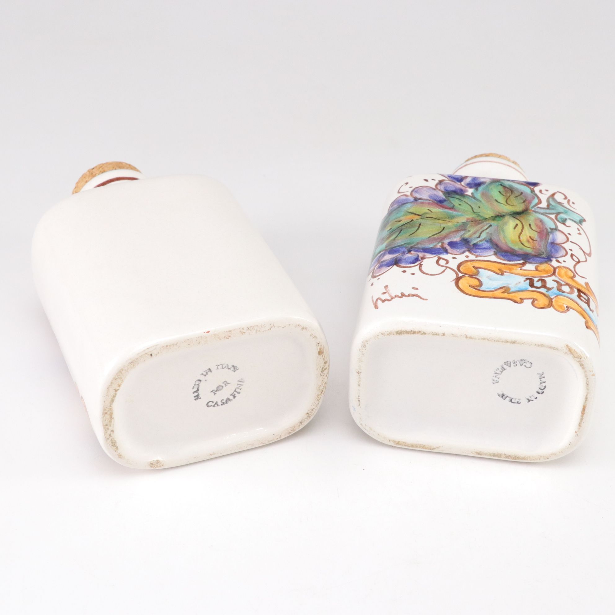 Hand Decorated Italian Ceramic Bottles, Pitcher, and Jars