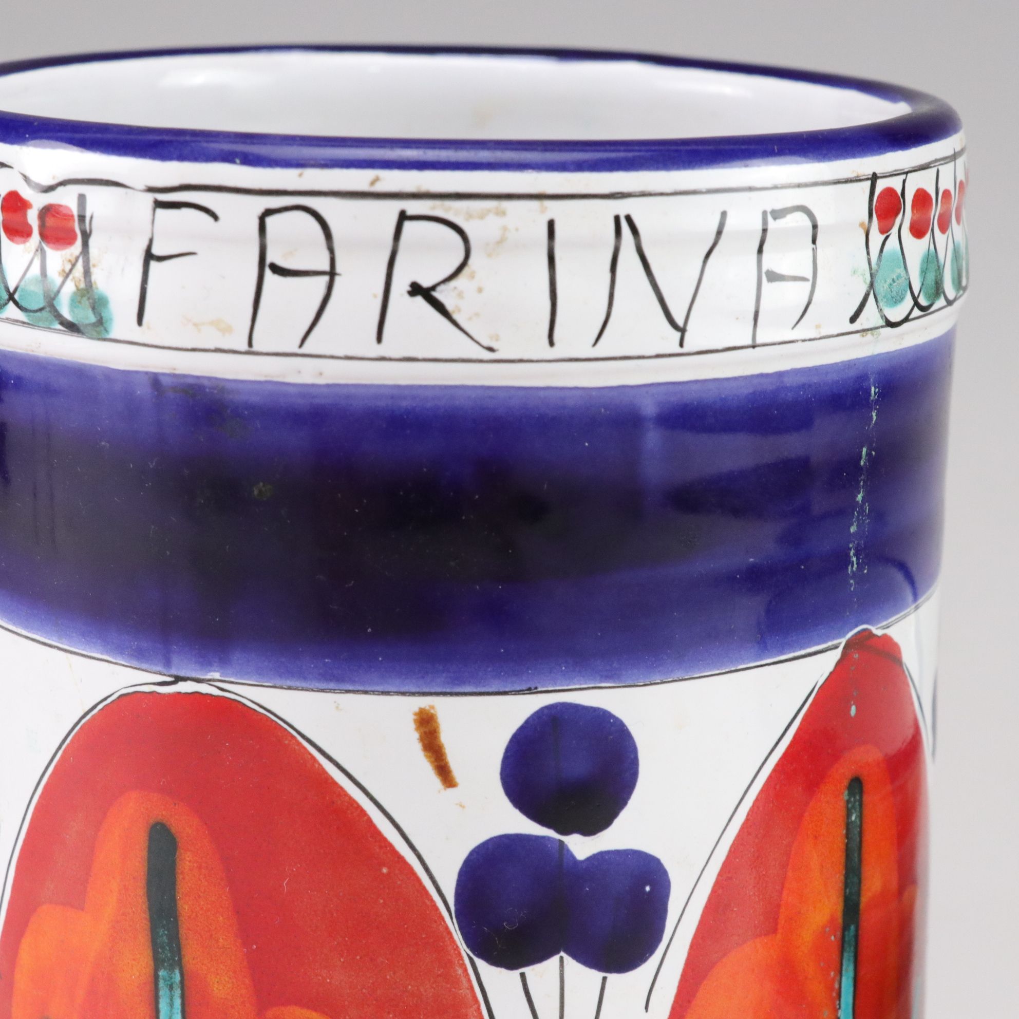 Hand Decorated Italian Ceramic Bottles, Pitcher, and Jars