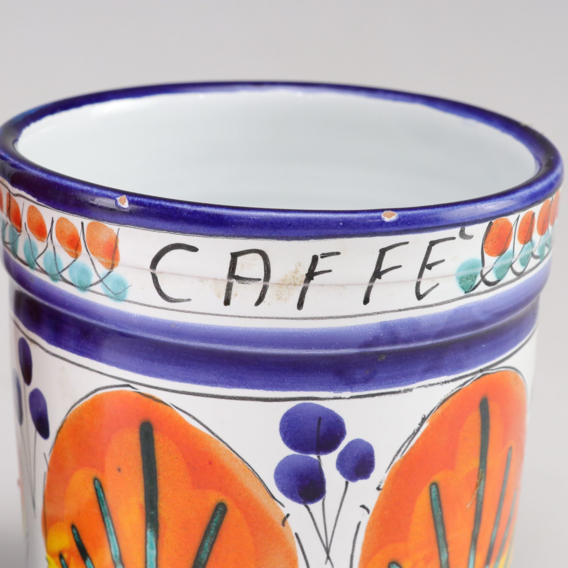 Hand Decorated Italian Ceramic Bottles, Pitcher, and Jars