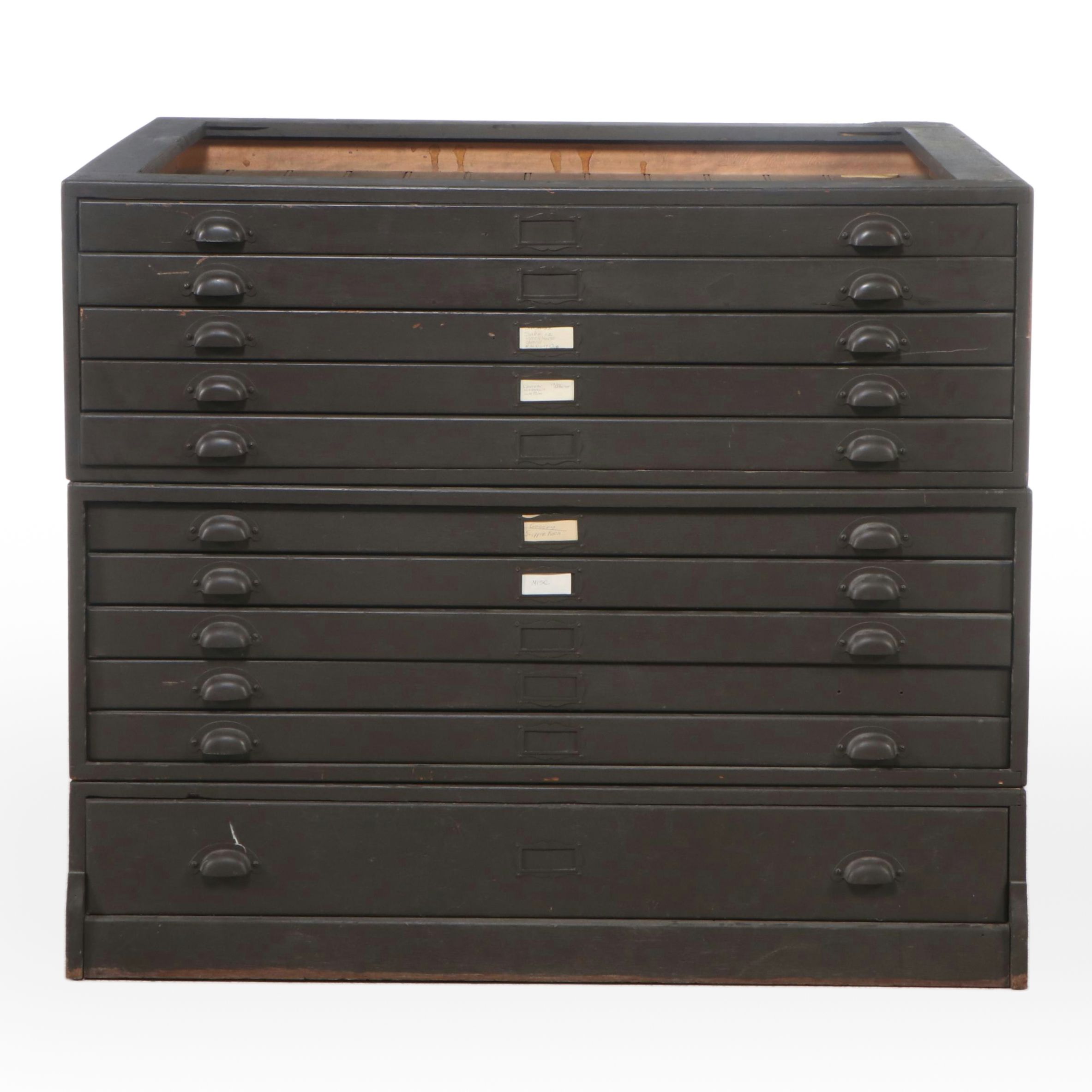 Parcel-Painted Oak Flat File Cabinet, Early 20th Century