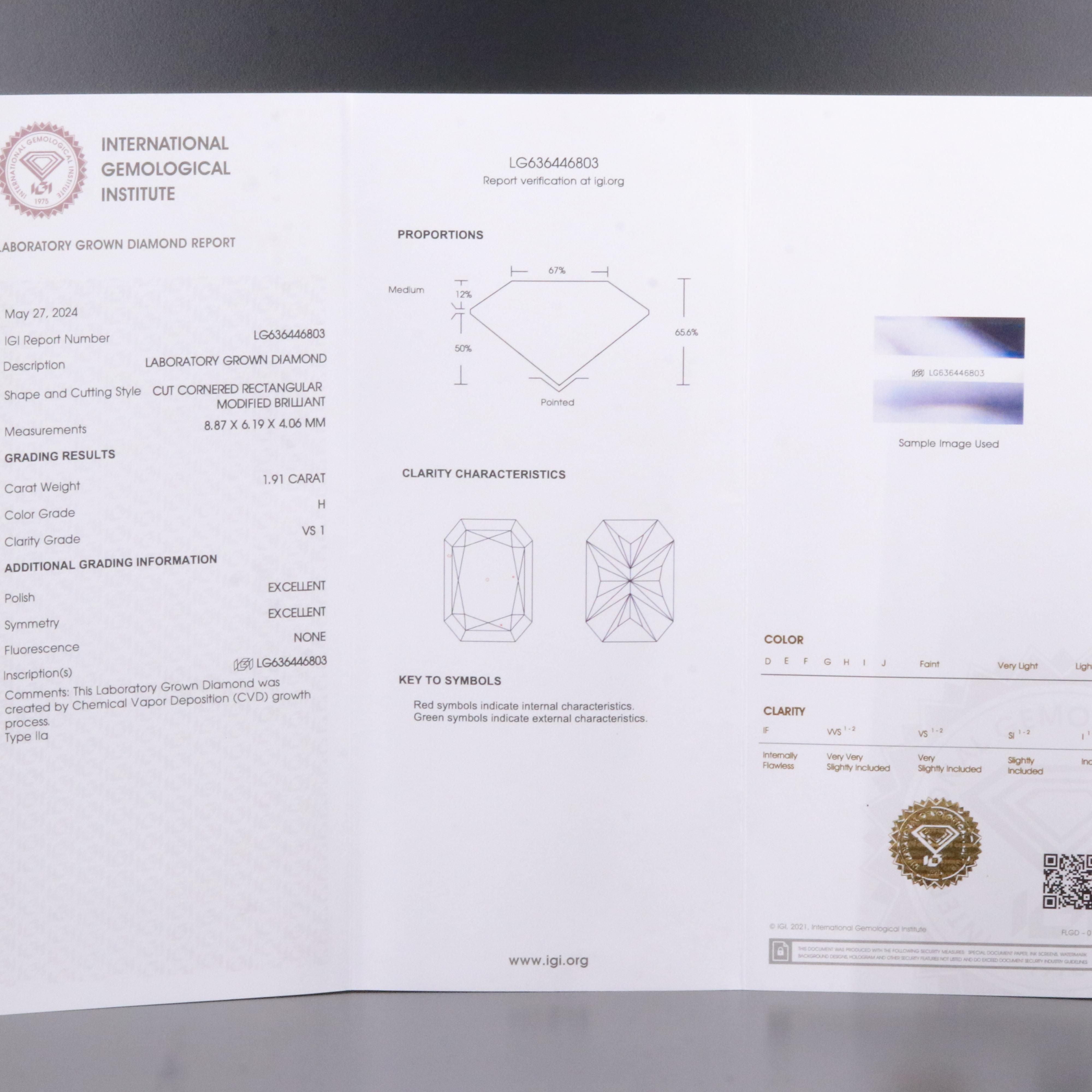 Loose 1.91 CT Lab Grown Diamond with IGI Report