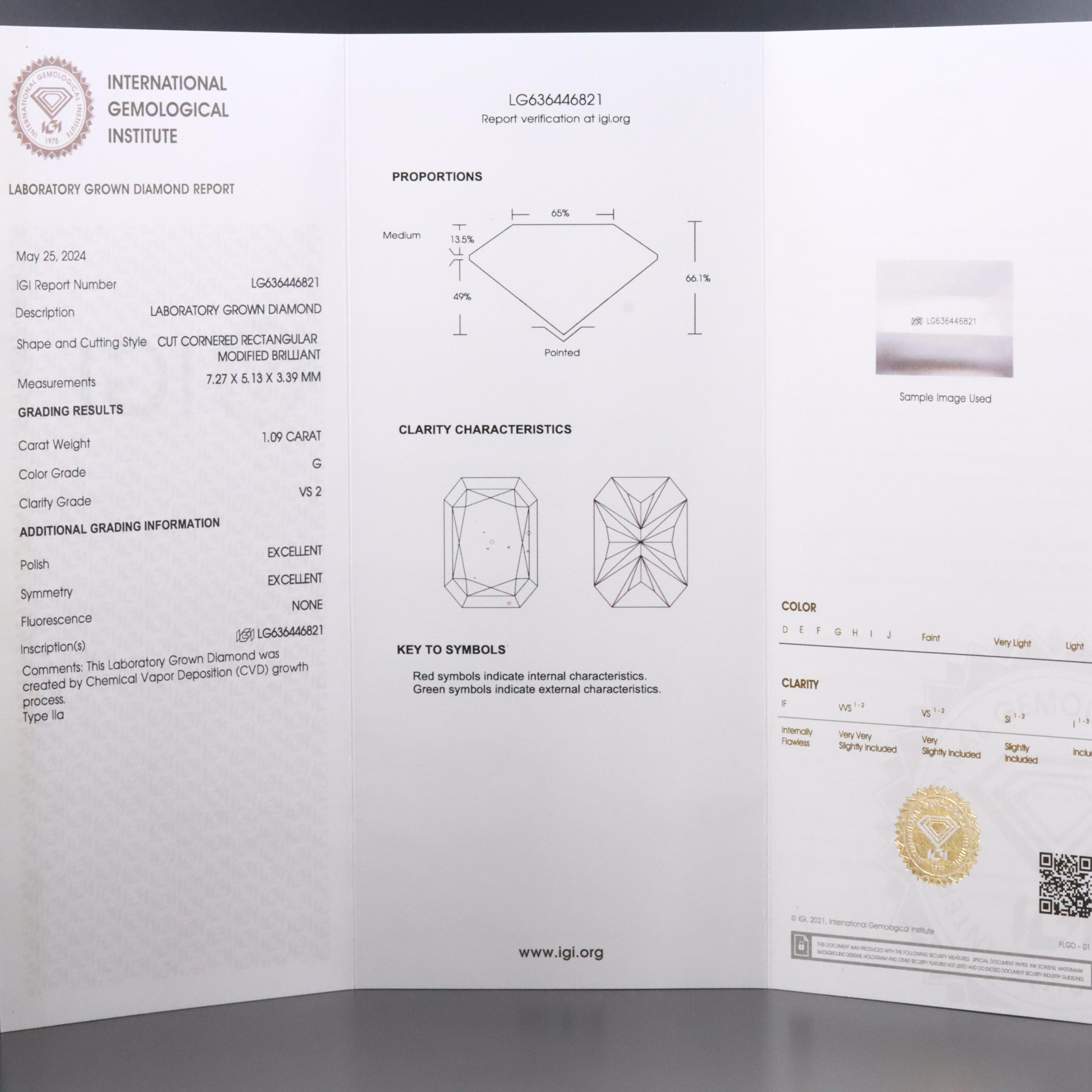 Loose 1.09 CT Lab Grown Diamond with IGI Report
