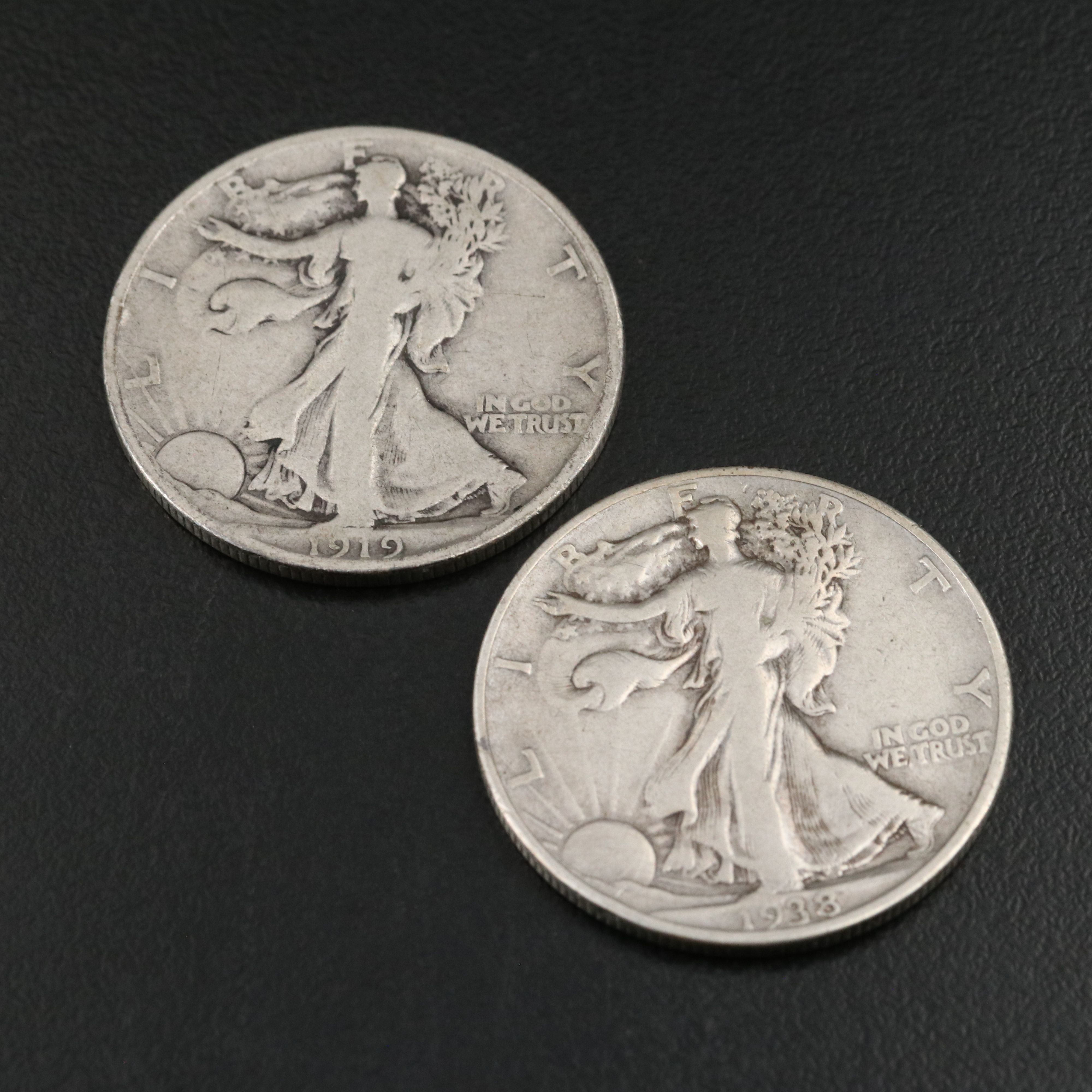 1919-D and 1938-D Walking Liberty Half Dollars