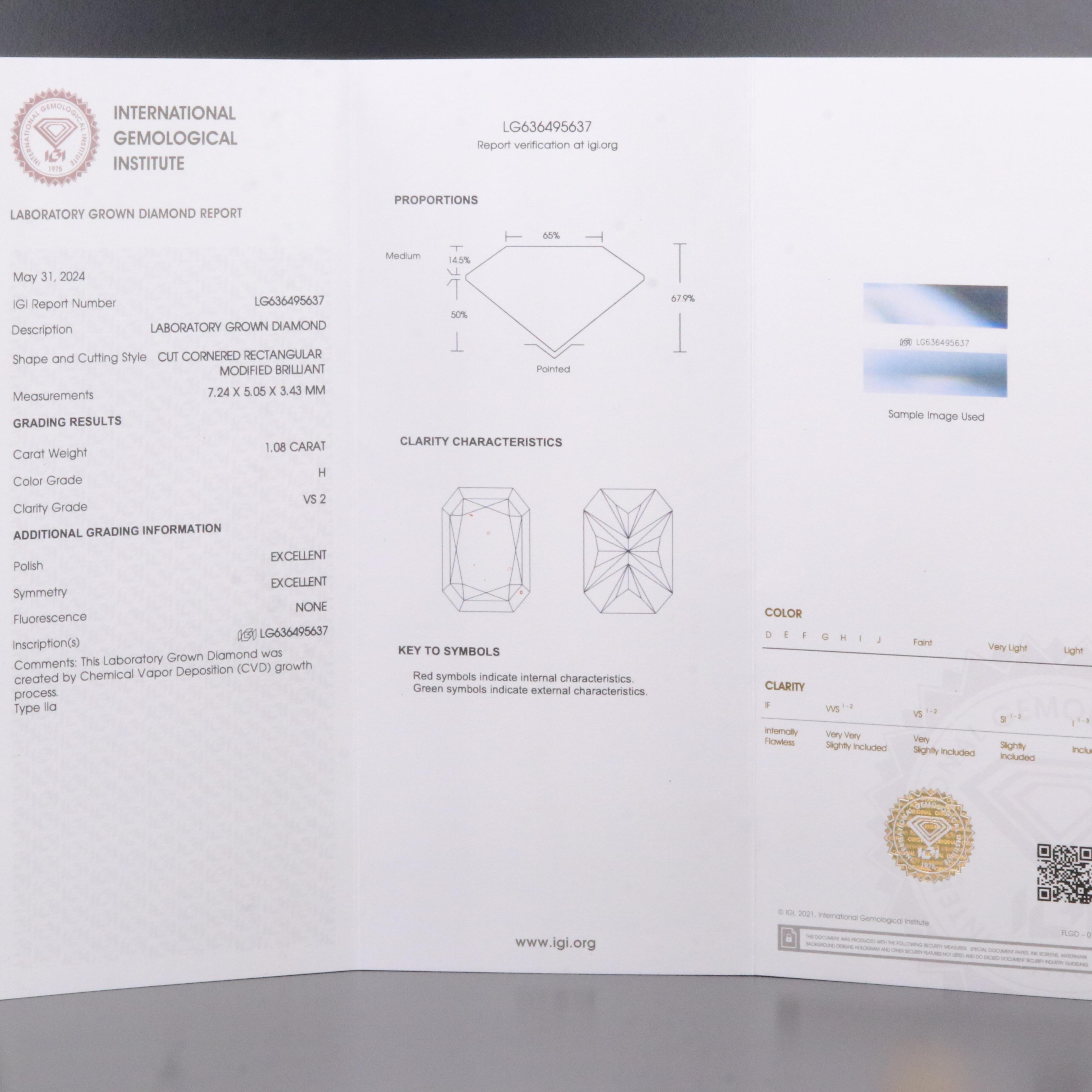 Loose 1.08 CT Lab Grown Diamond with IGI Report