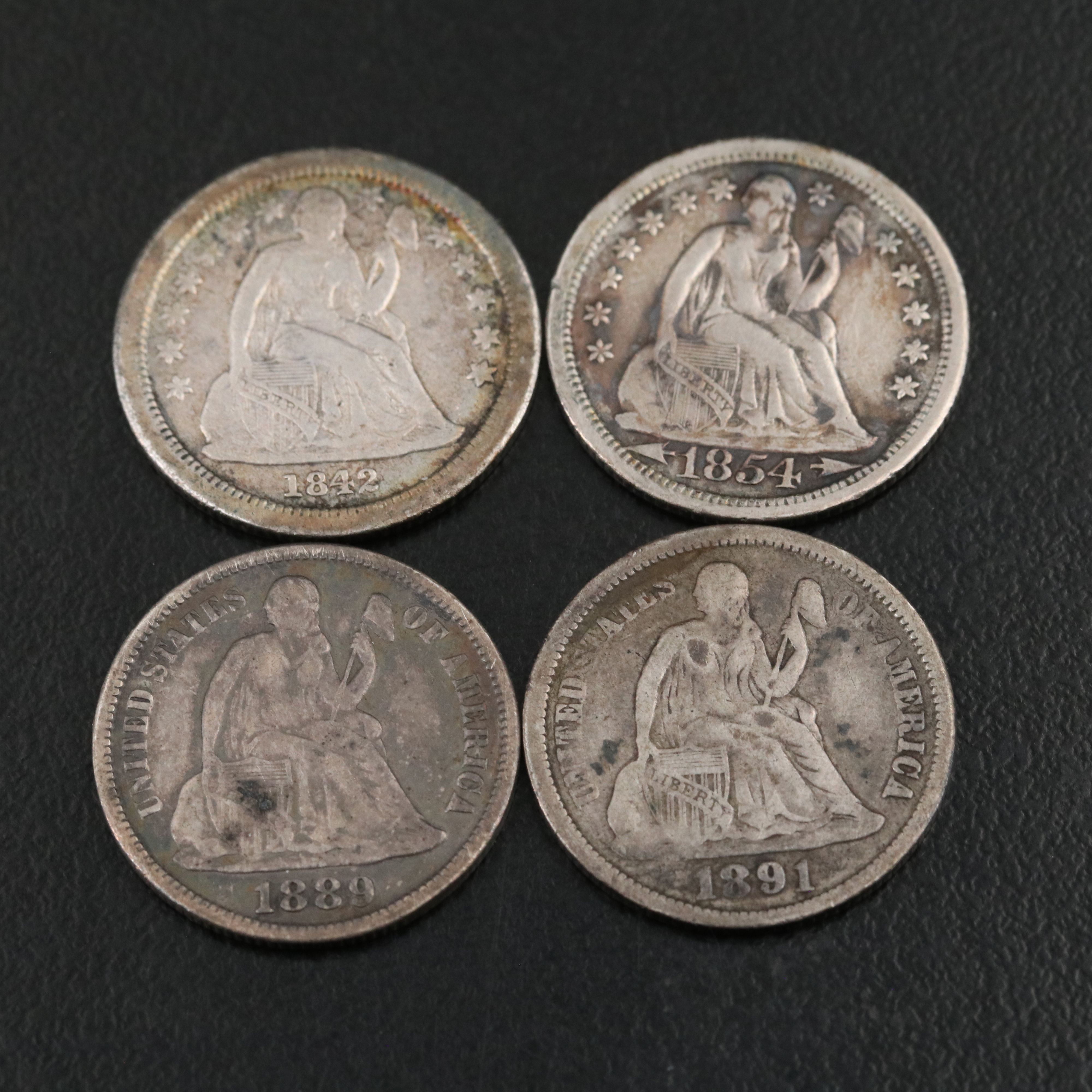 Four Different Seated Liberty Dimes