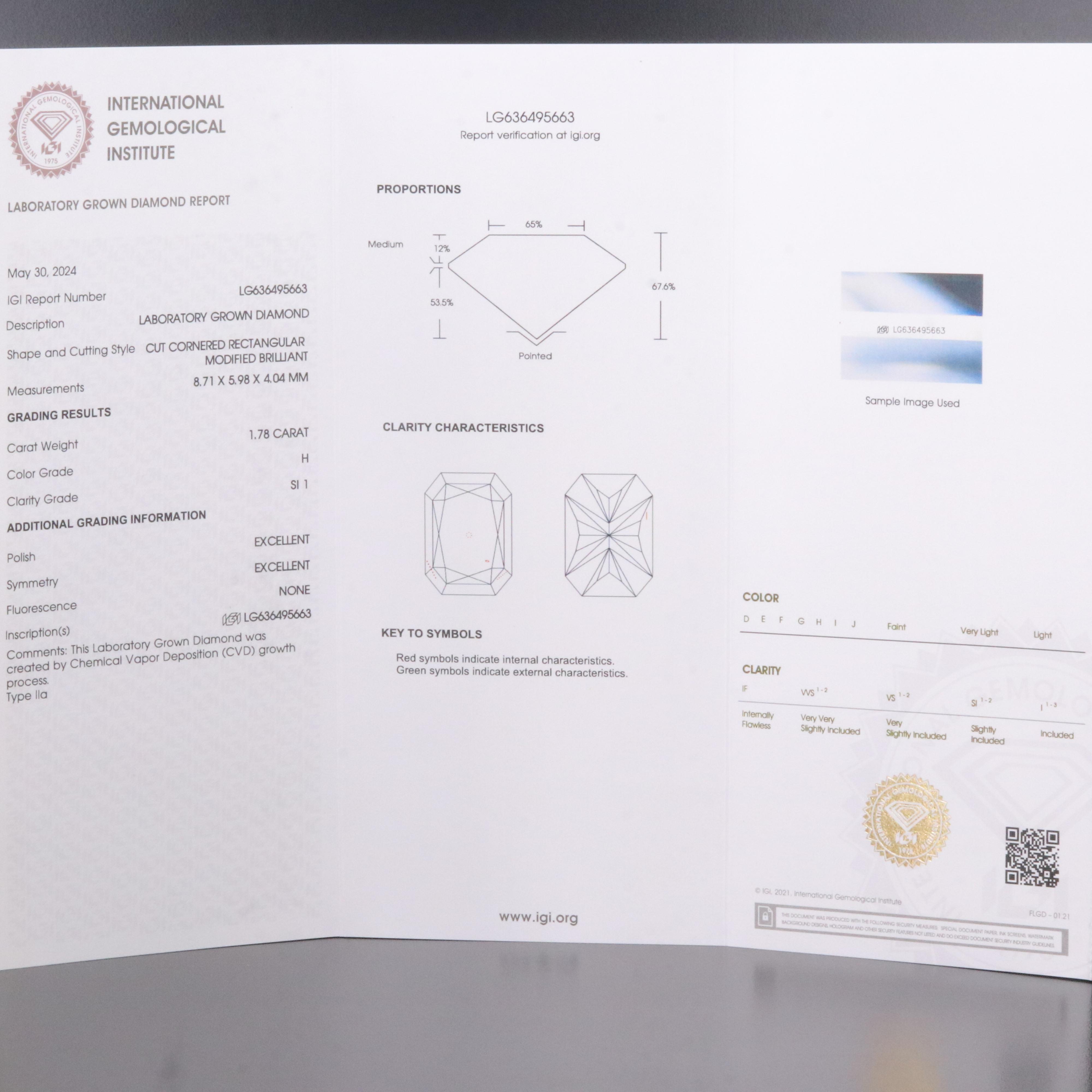Loose 1.78 CT Lab Grown Diamond with IGI Report