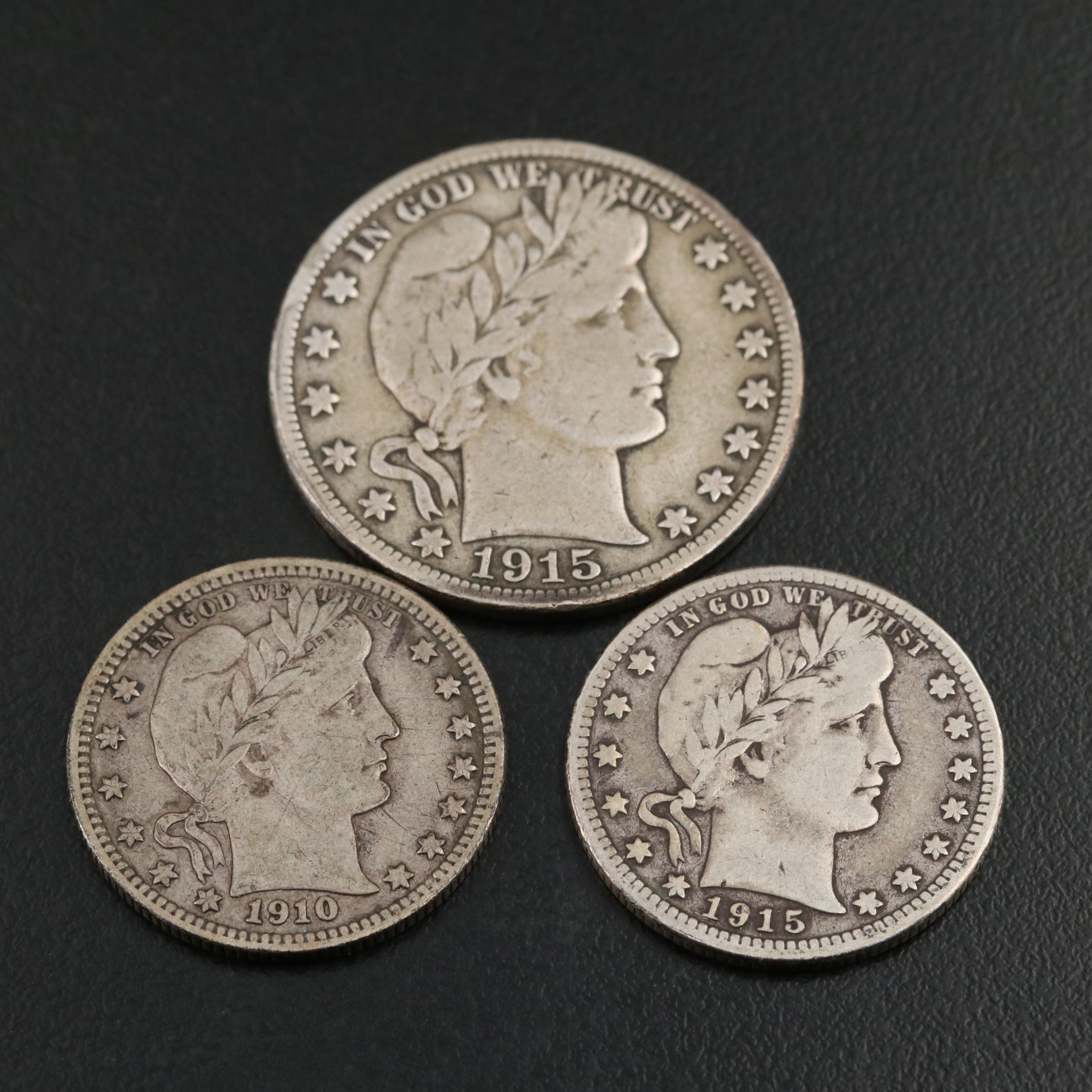 Two Barber Quarters and a Barber Half Dollar