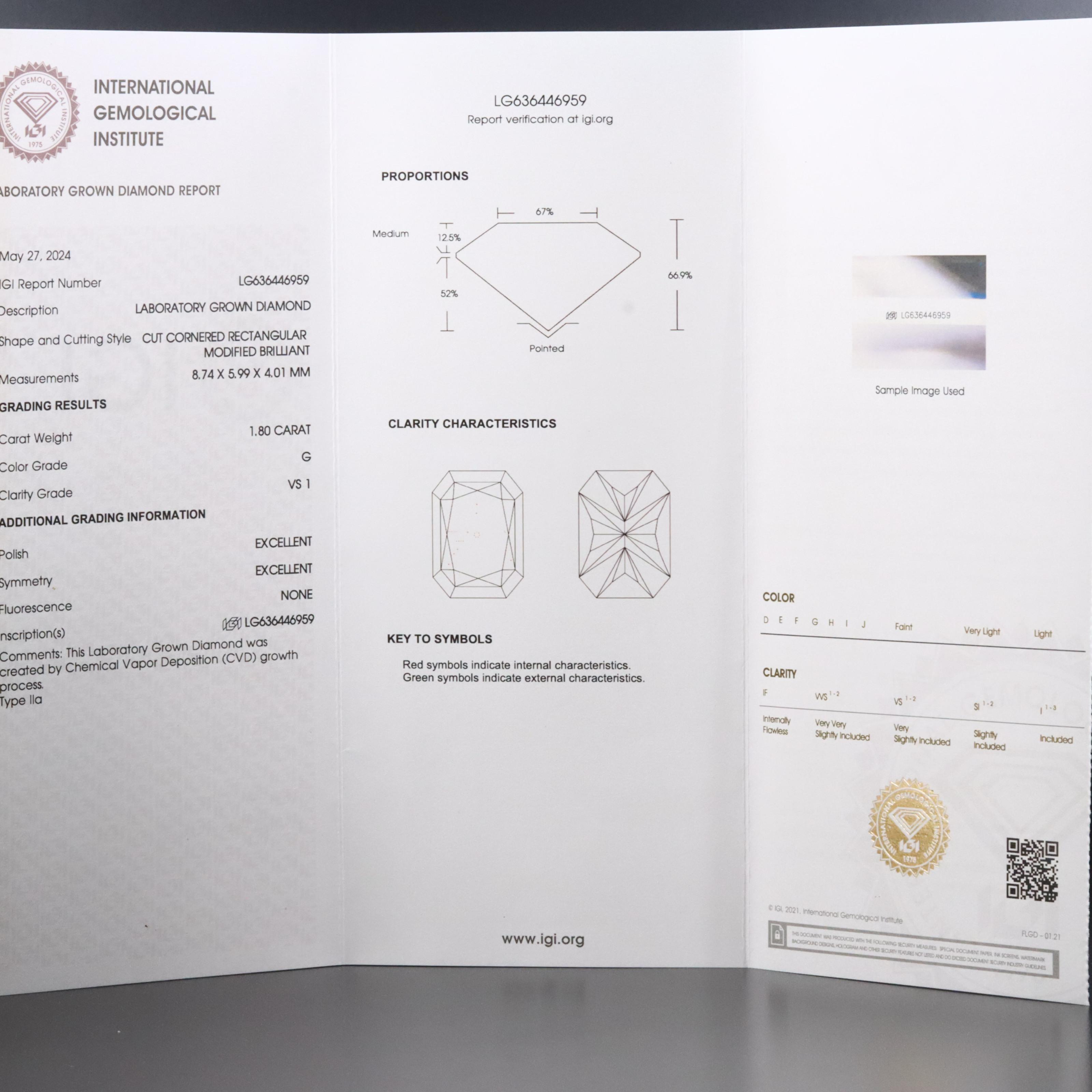 Loose 1.80 CT Lab Grown Diamond with IGI Report