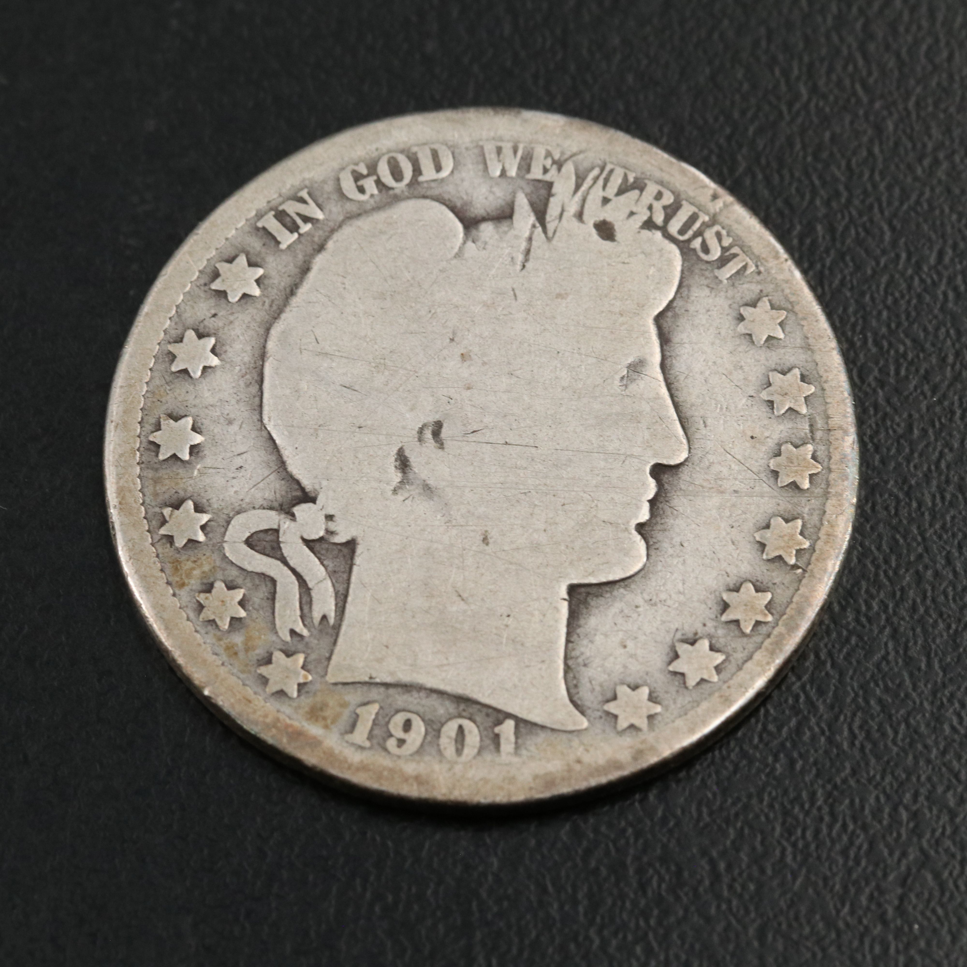 Five Different Barber Half Dollars Including a 1901-S