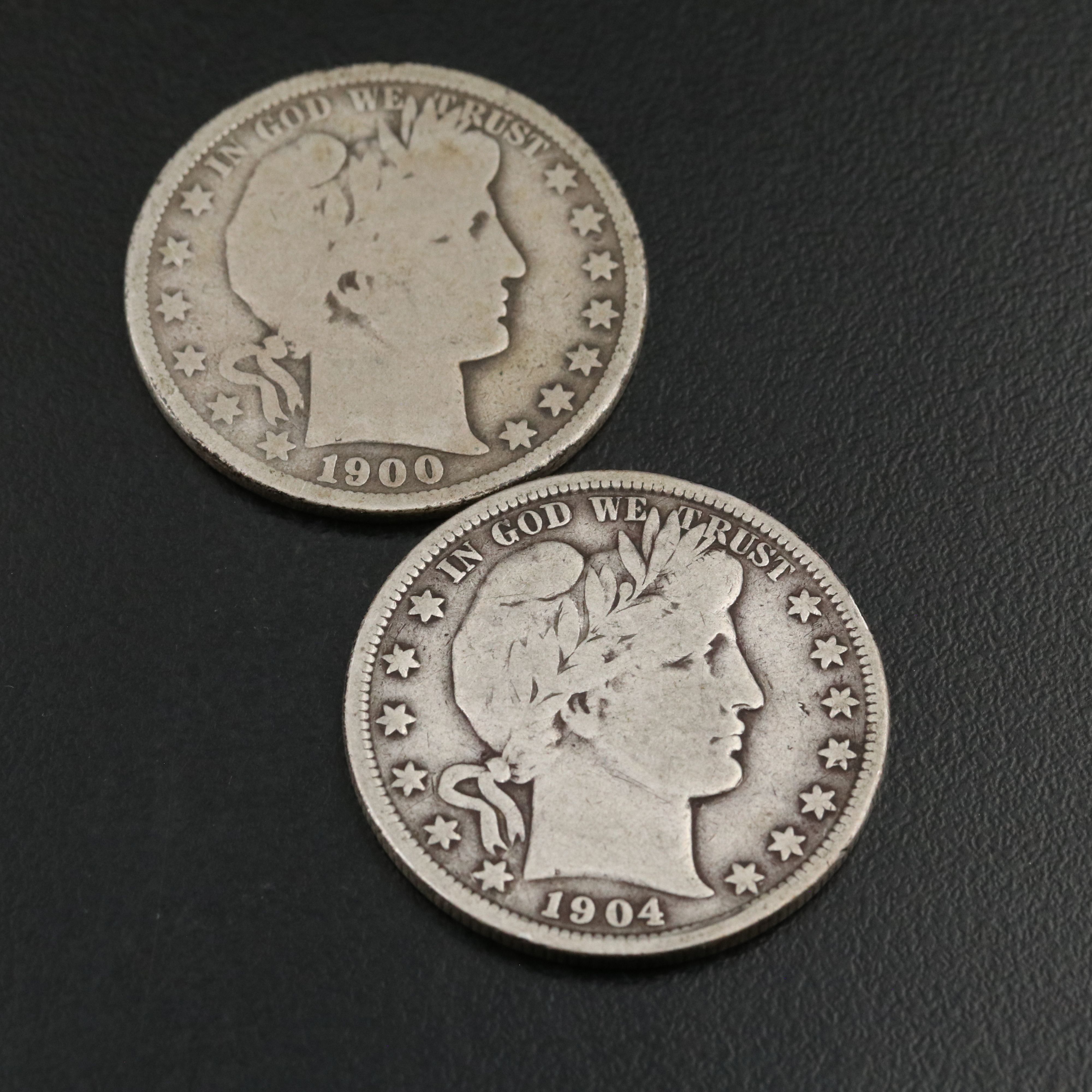 Five Different Barber Half Dollars Including a 1901-S