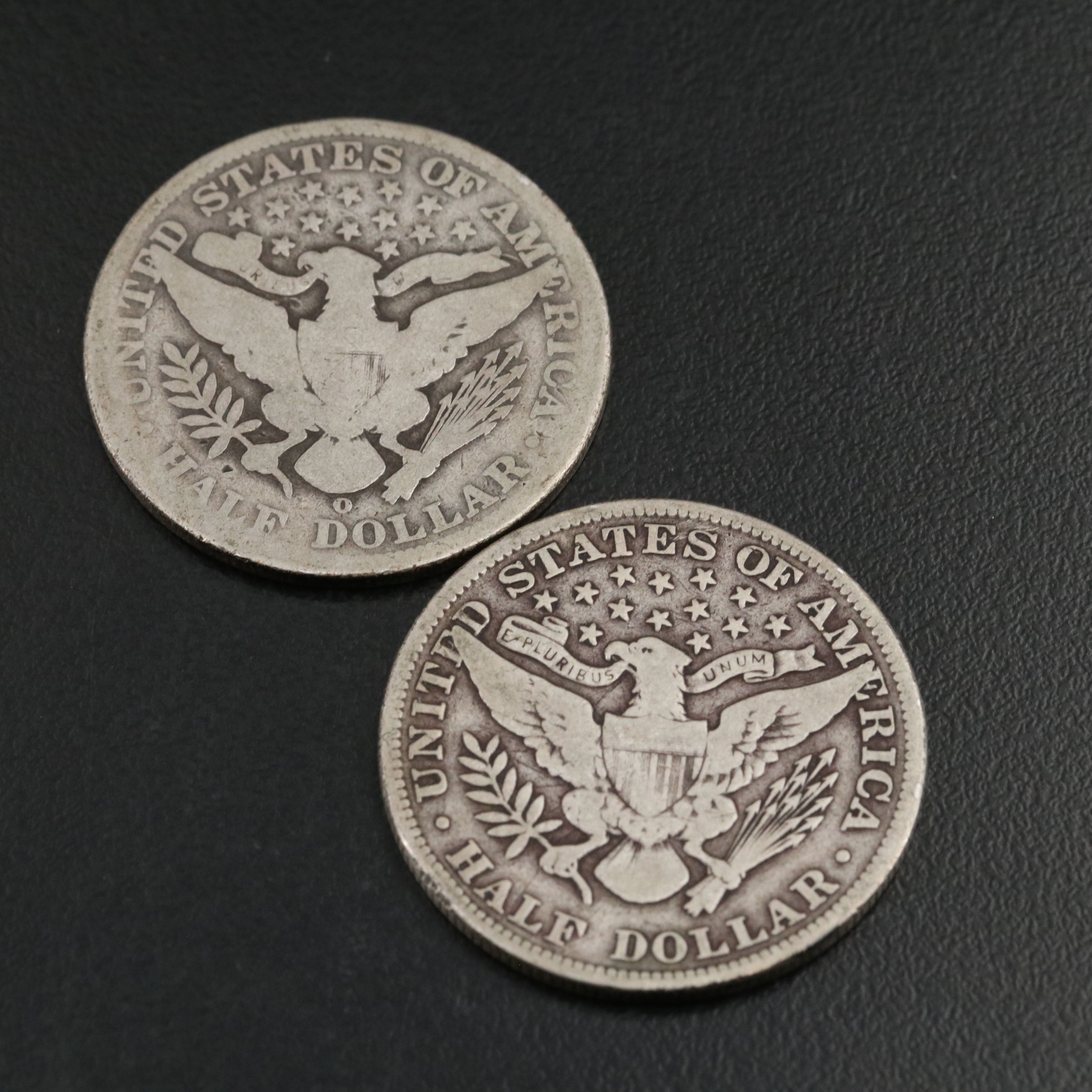 Five Different Barber Half Dollars Including a 1901-S