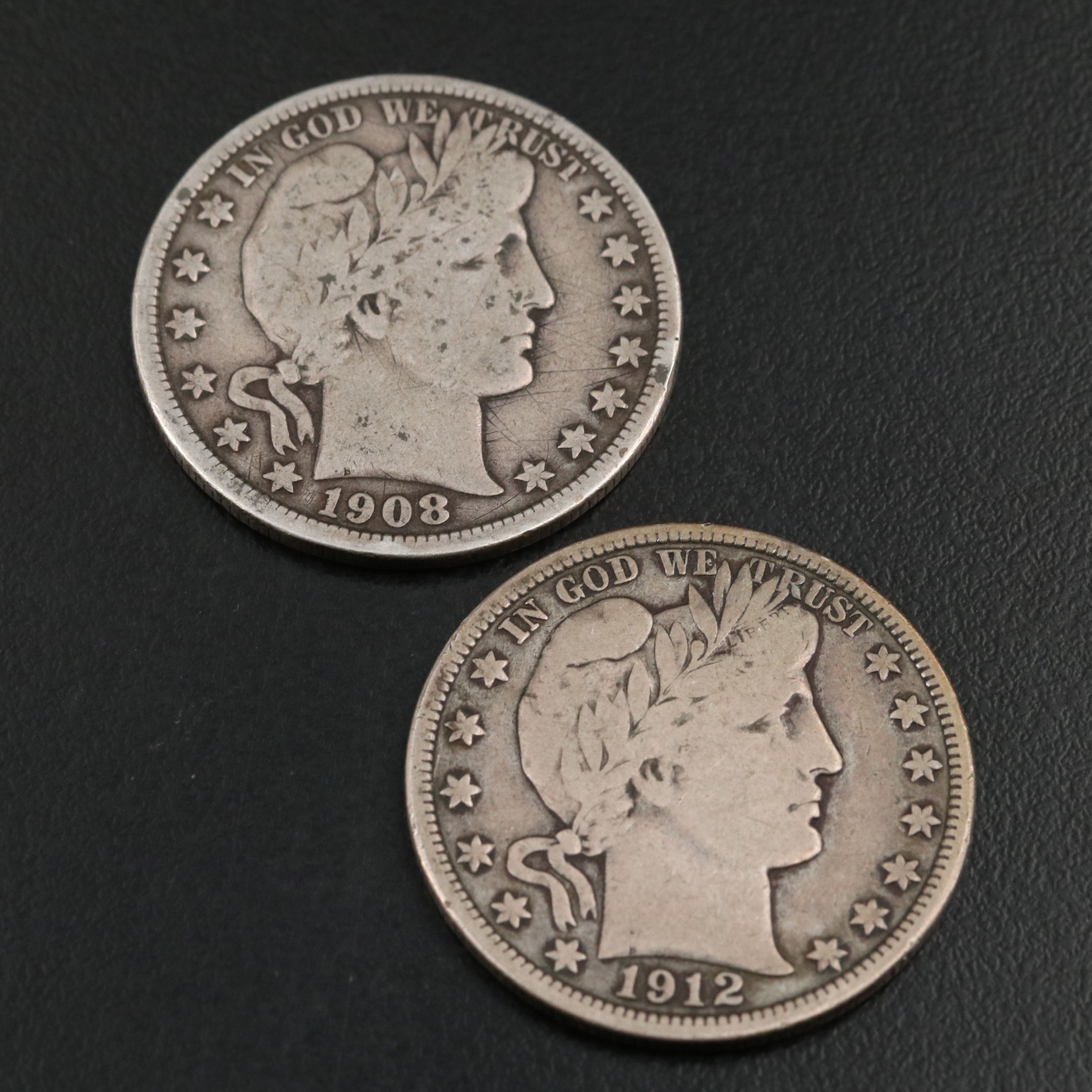 Five Different Barber Half Dollars Including a 1901-S