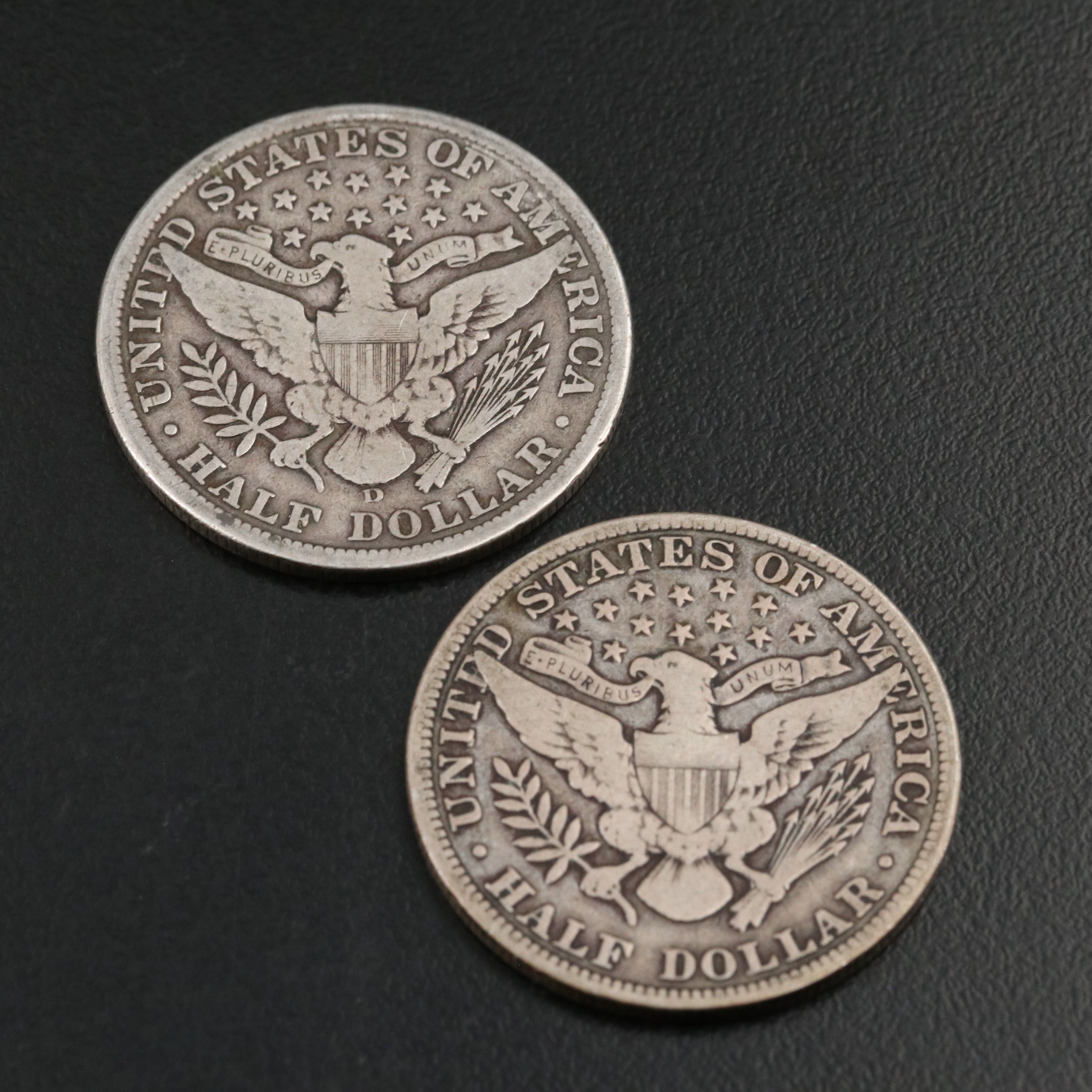 Five Different Barber Half Dollars Including a 1901-S