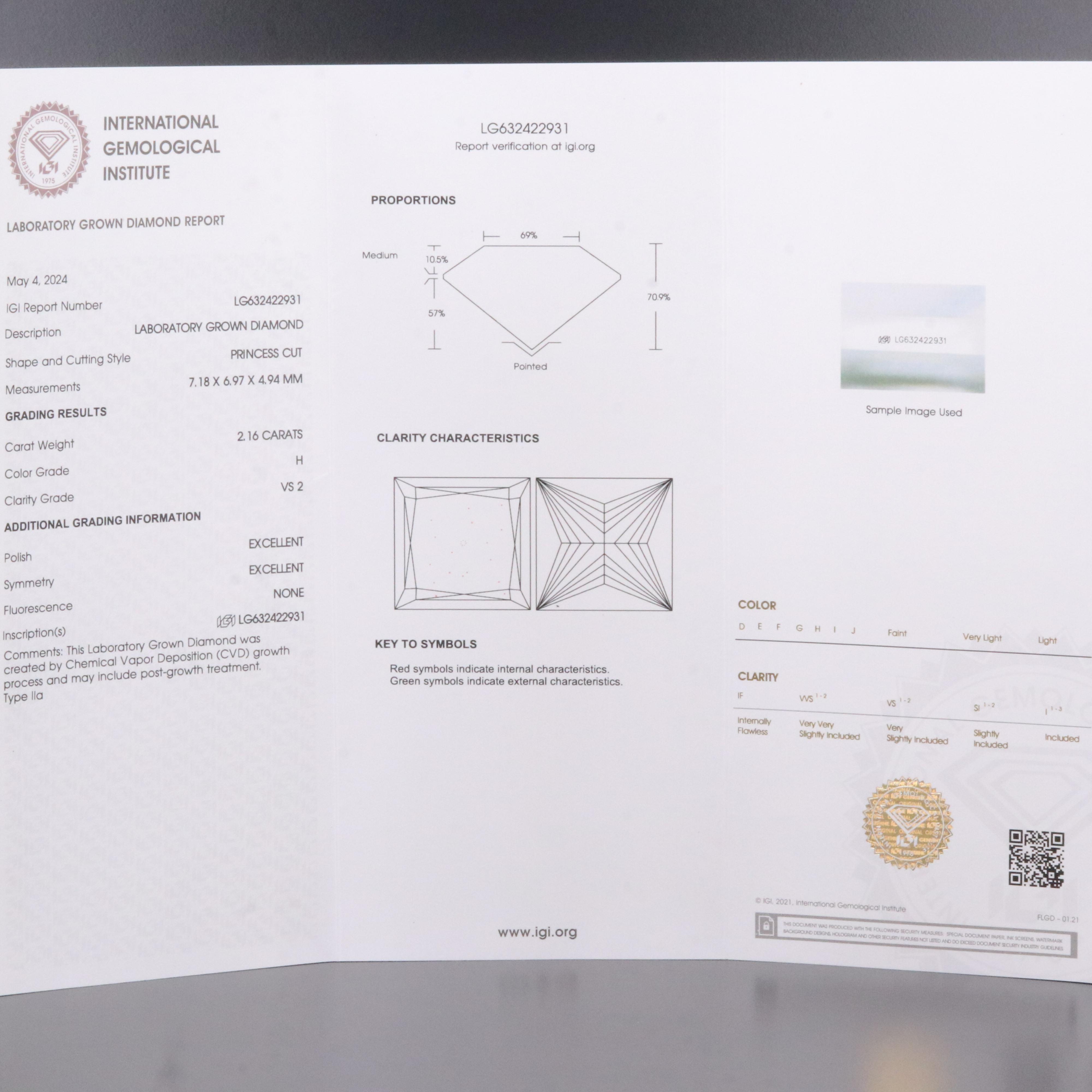 Loose 2.16 CT Lab Grown Diamond with IGI Report