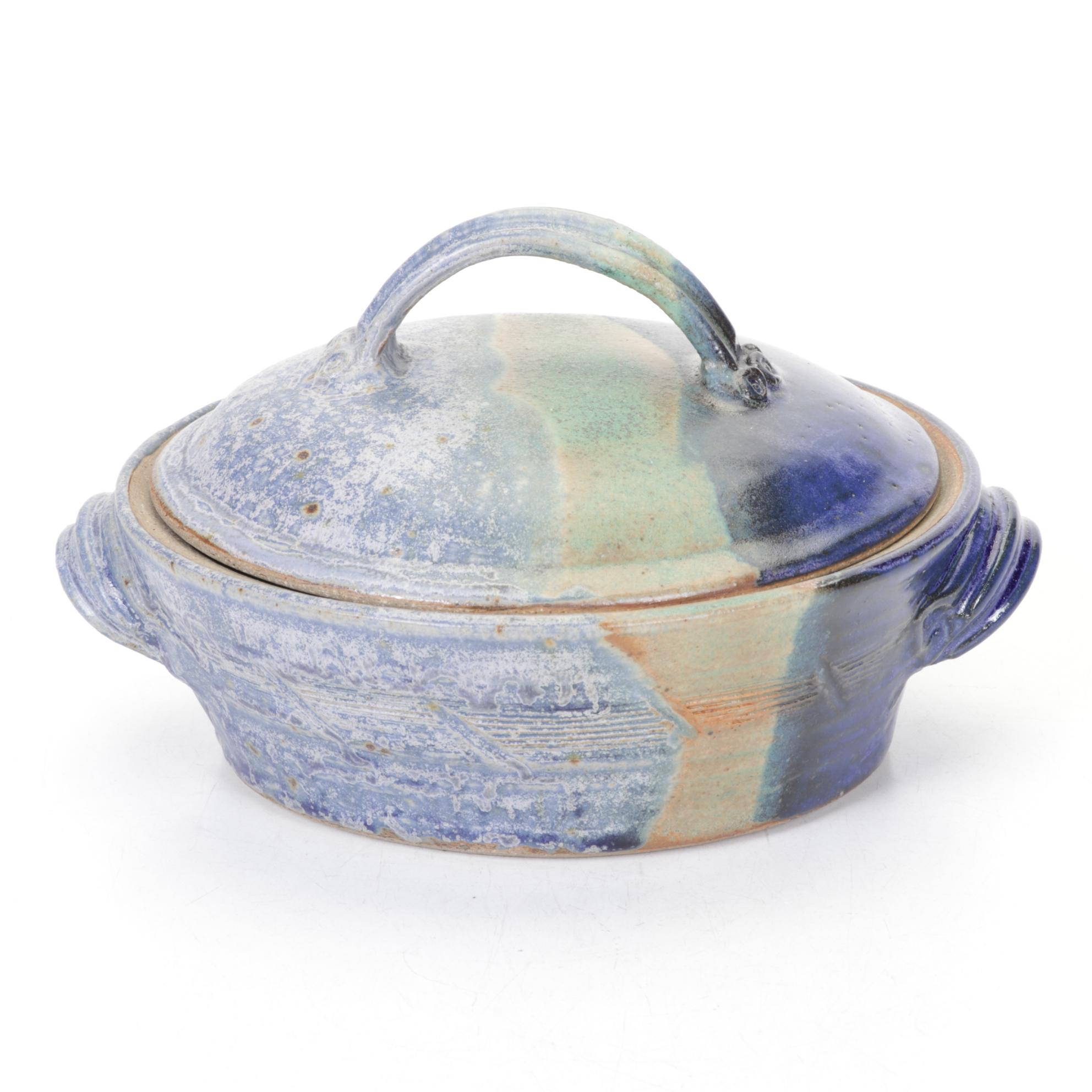 Hand Thrown Pottery Covered Casserole with Two Cups