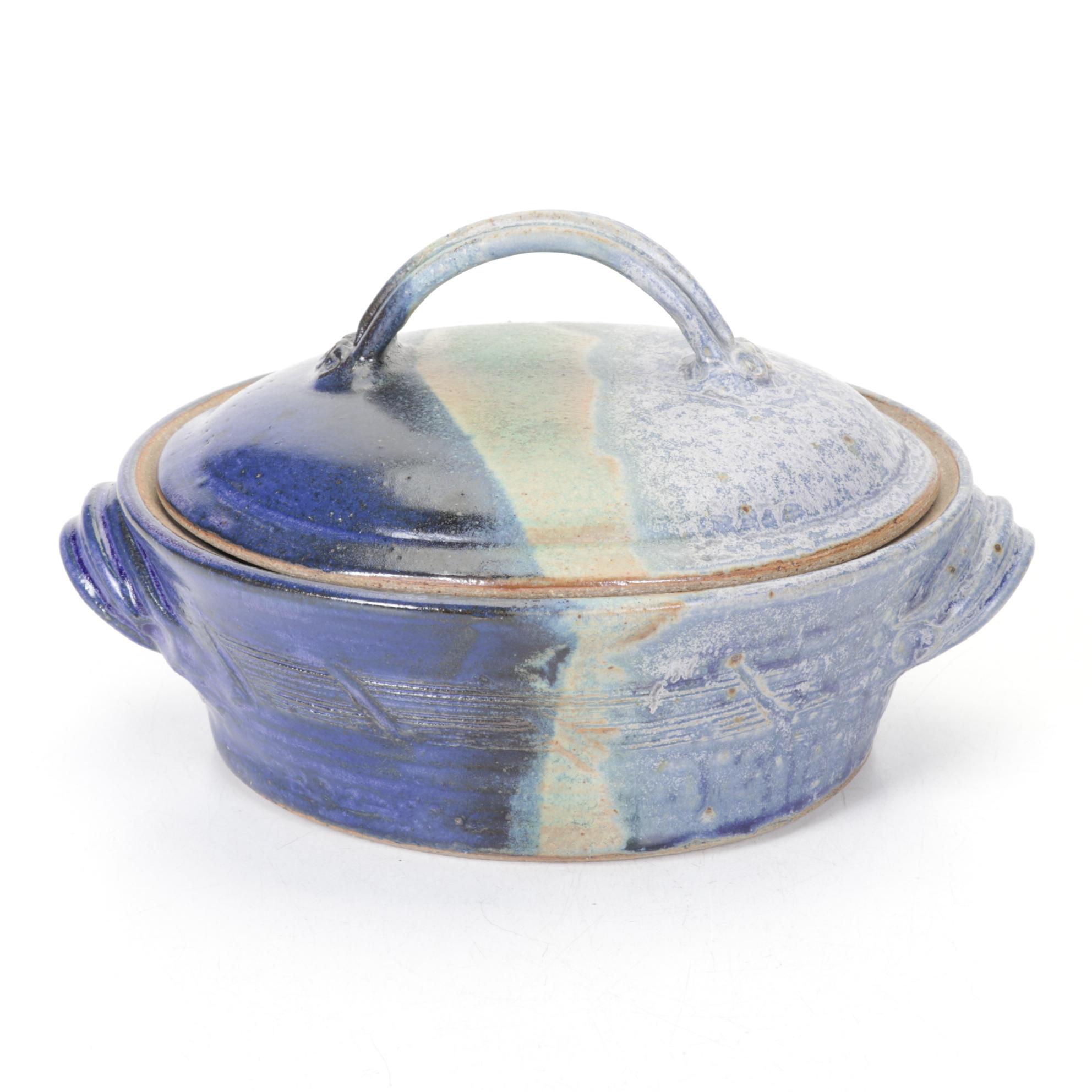 Hand Thrown Pottery Covered Casserole with Two Cups