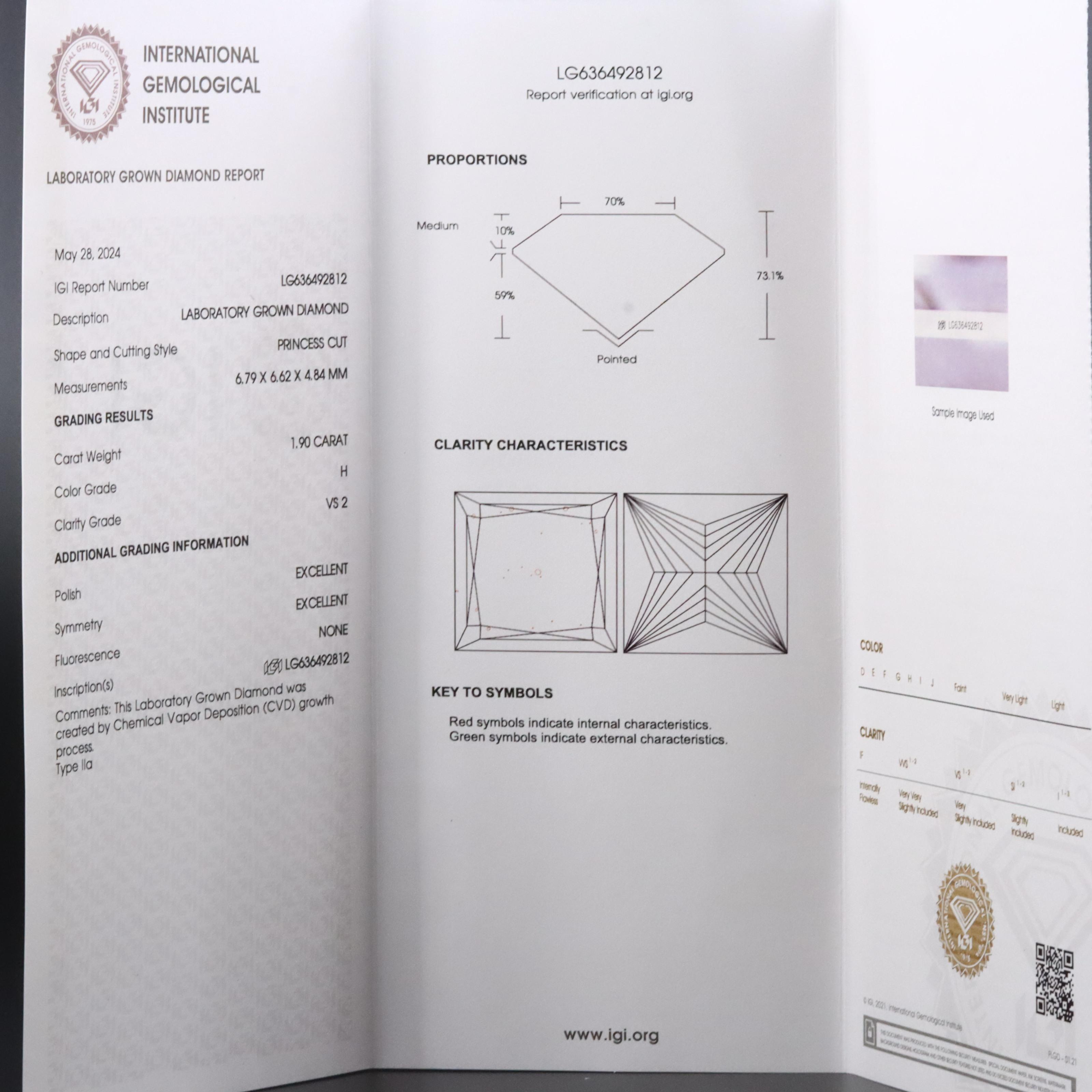 Loose 1.90 CT Lab Grown Diamond with IGI Report