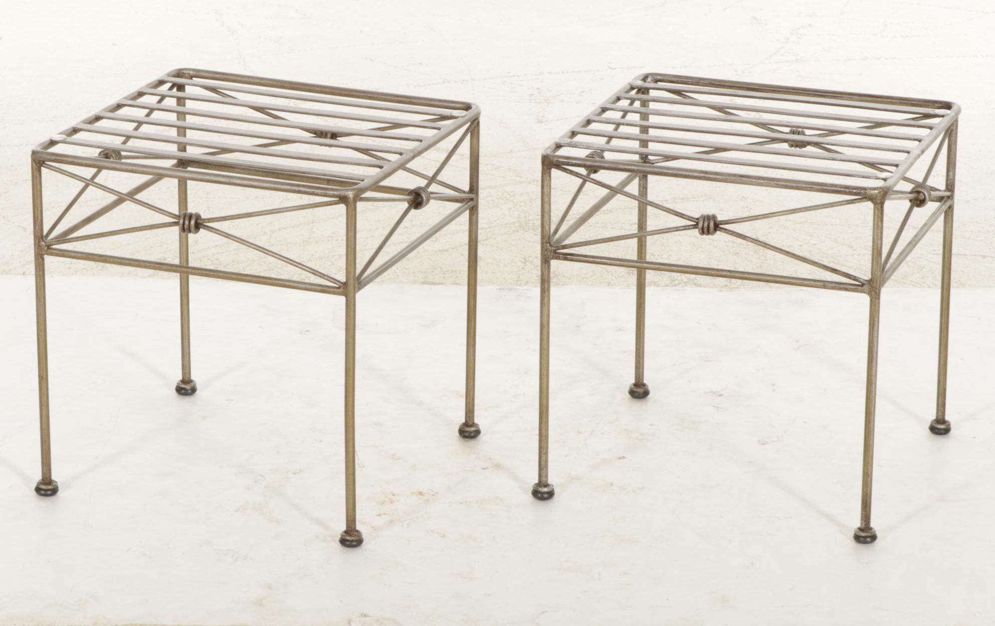 Glass Top Metal Patio Accent Tables, Pair