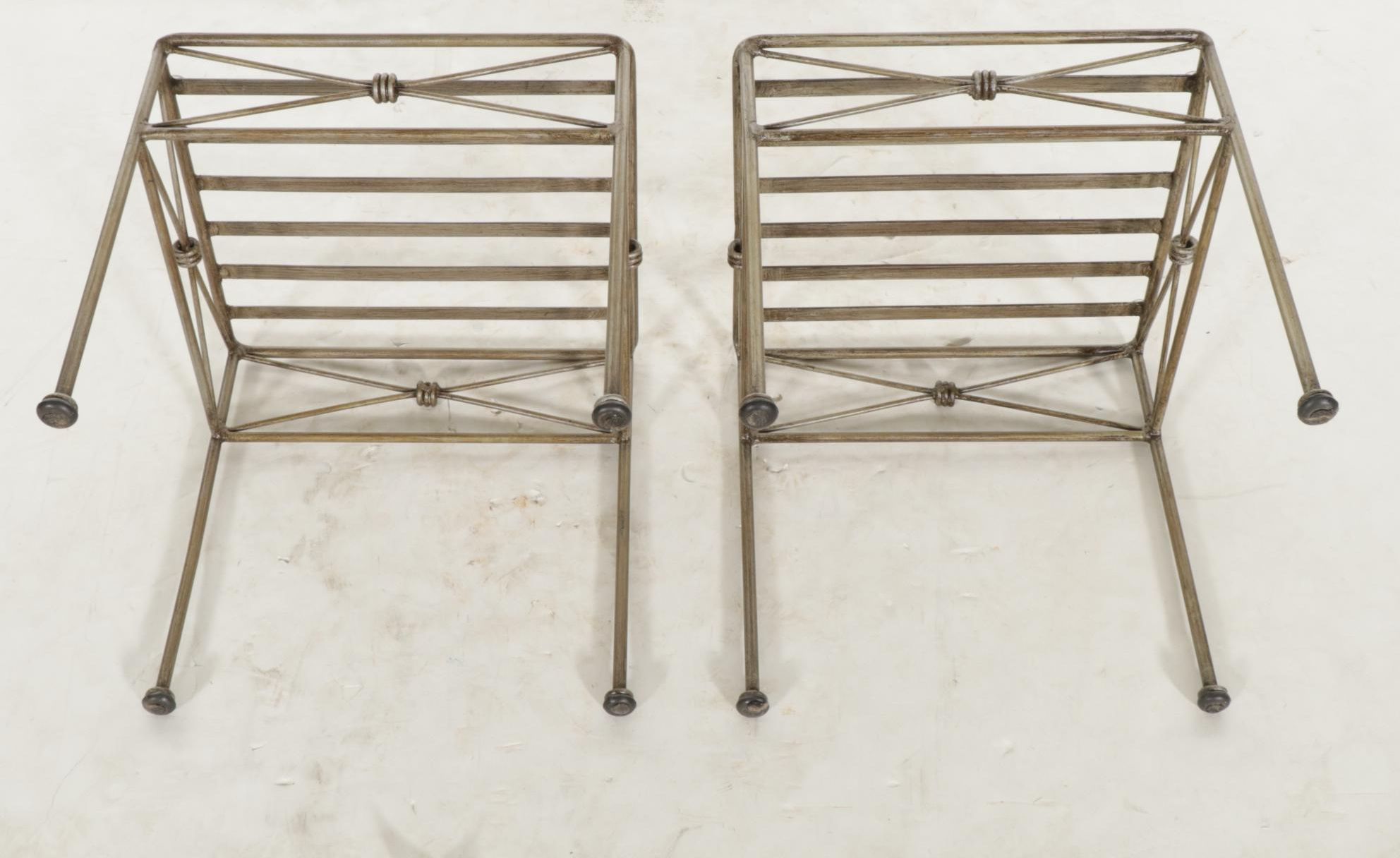 Glass Top Metal Patio Accent Tables, Pair