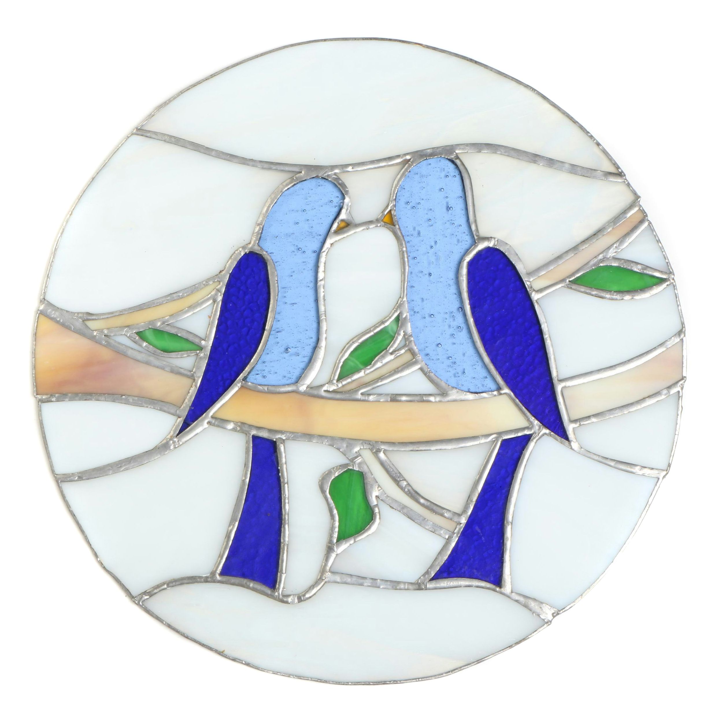 Stained Glass Blue Birds on Branch Panel